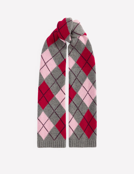Strickschal-Anthrazit, Rot und Rosa Argyle