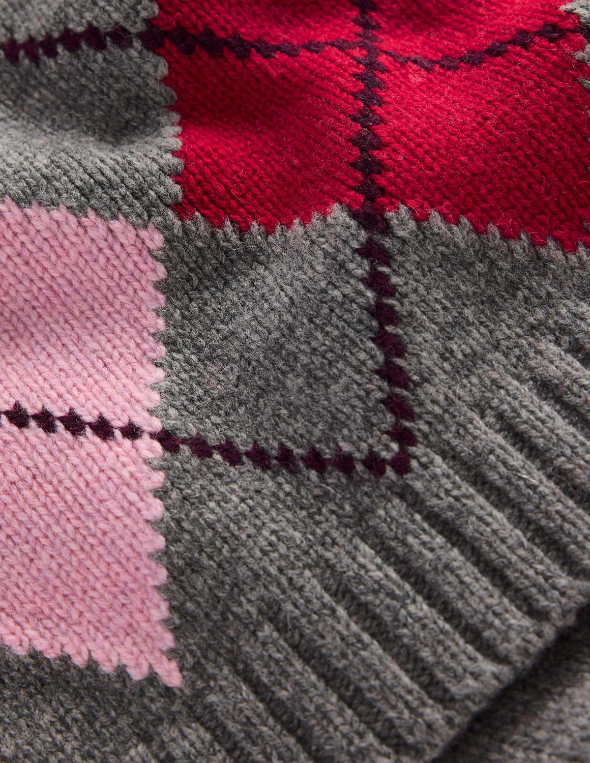 Strickschal-Anthrazit, Rot und Rosa Argyle - Image 3