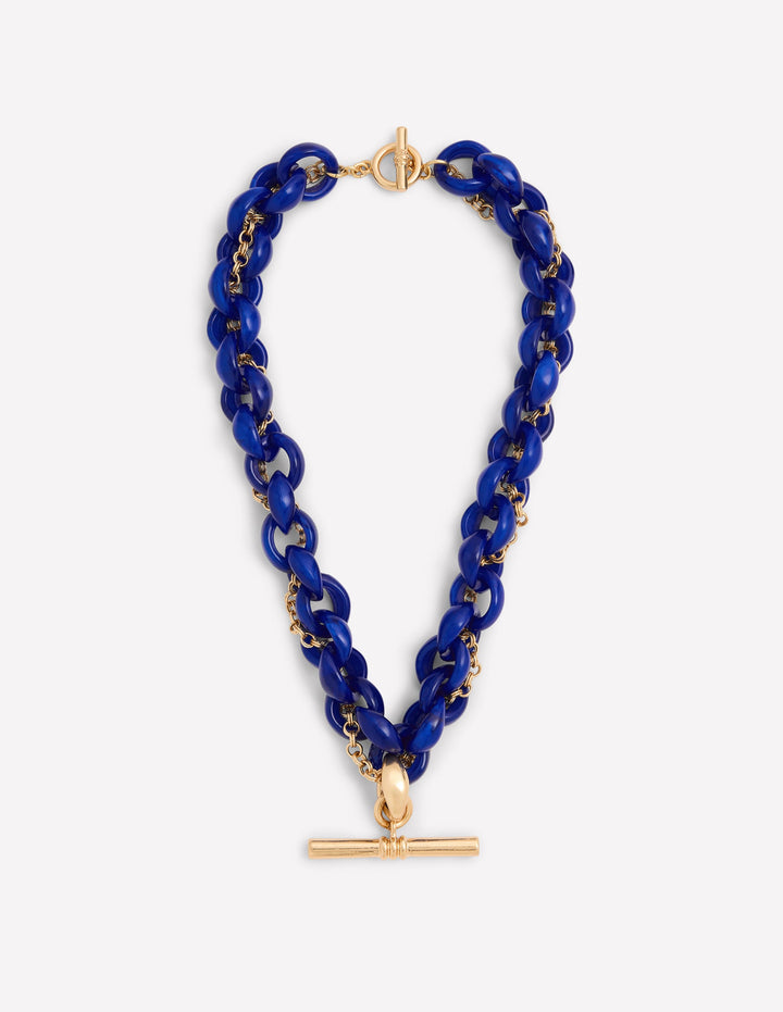Resin T Bar Chain Necklace-Blue