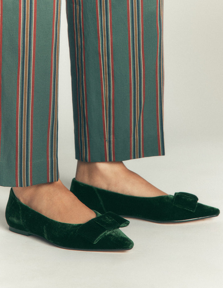 Chaussures plates Nigella à bout pointu et nœud-Émeraude de minuit