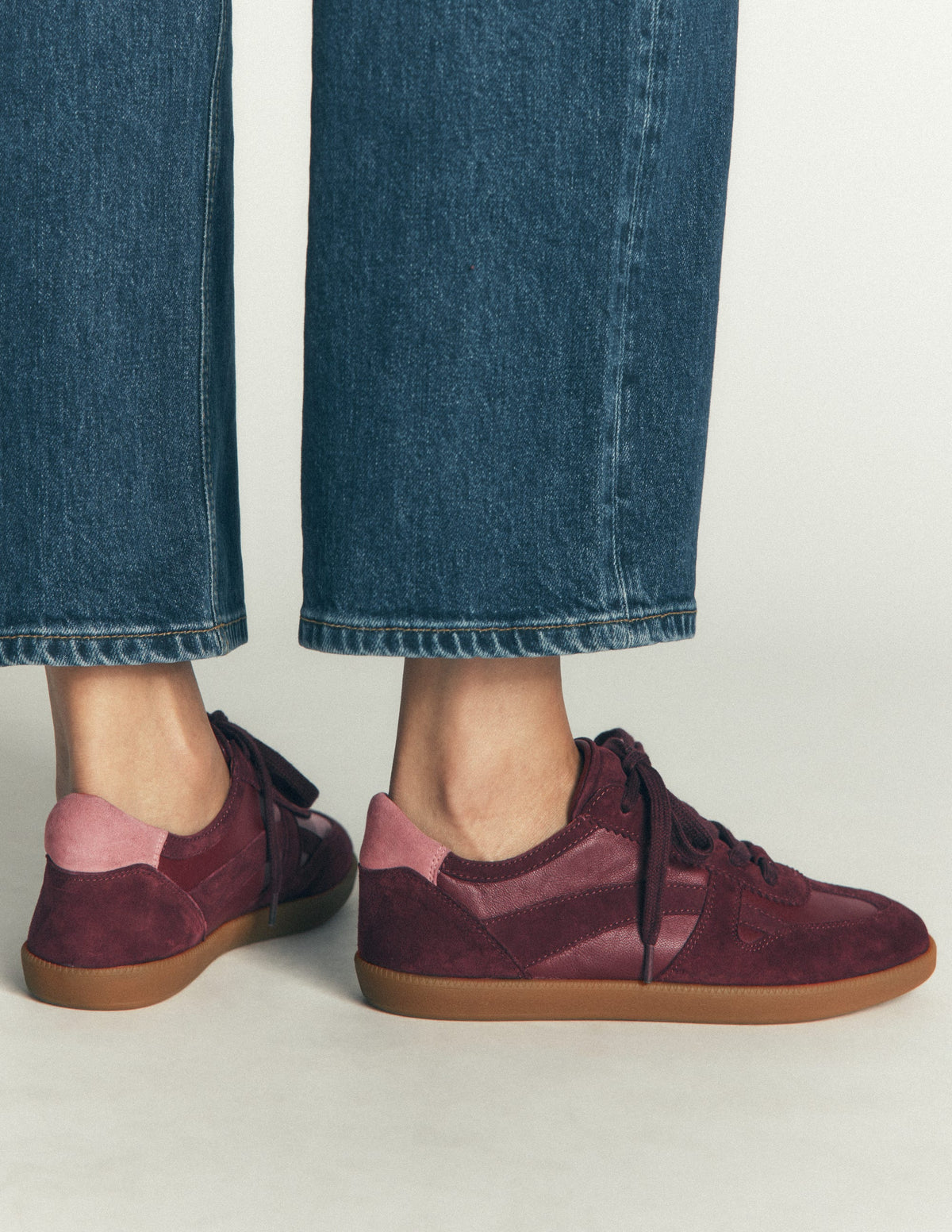 Baskets en cuir à détails latéraux-Bordeaux profond - Image 2