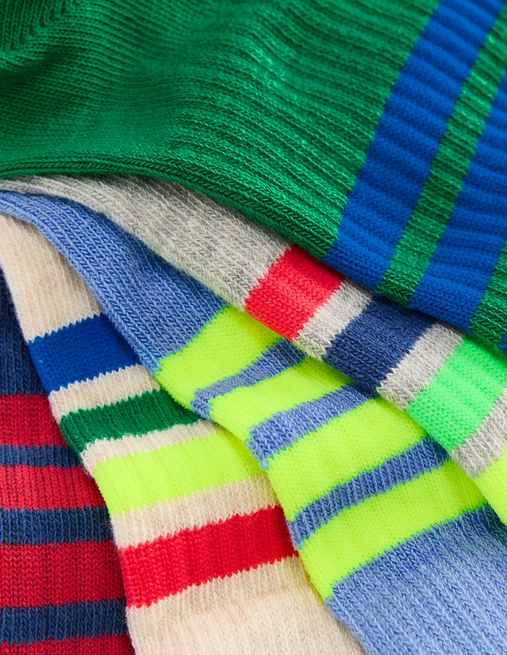 Gerippte Socken im 5er-Pack für Jungen-Ackerbohnengrün/Pink, Gestreift