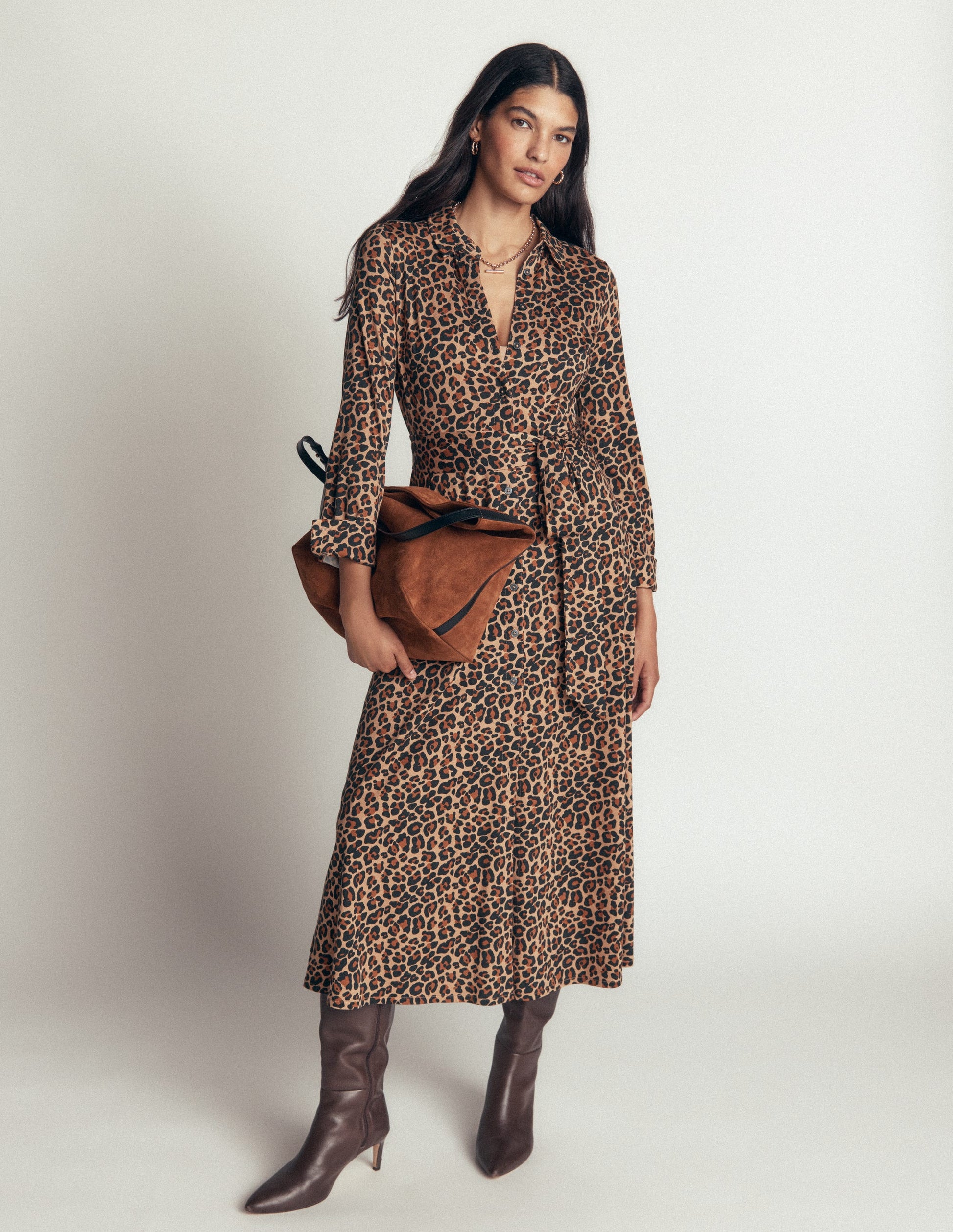Marcia Jersey-Hemdblusenkleid-Camel, Leopardenmuster-4