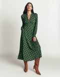 Georgia Jersey-Midikleid-Dunkelgrün, Kleines Nelkenmuster