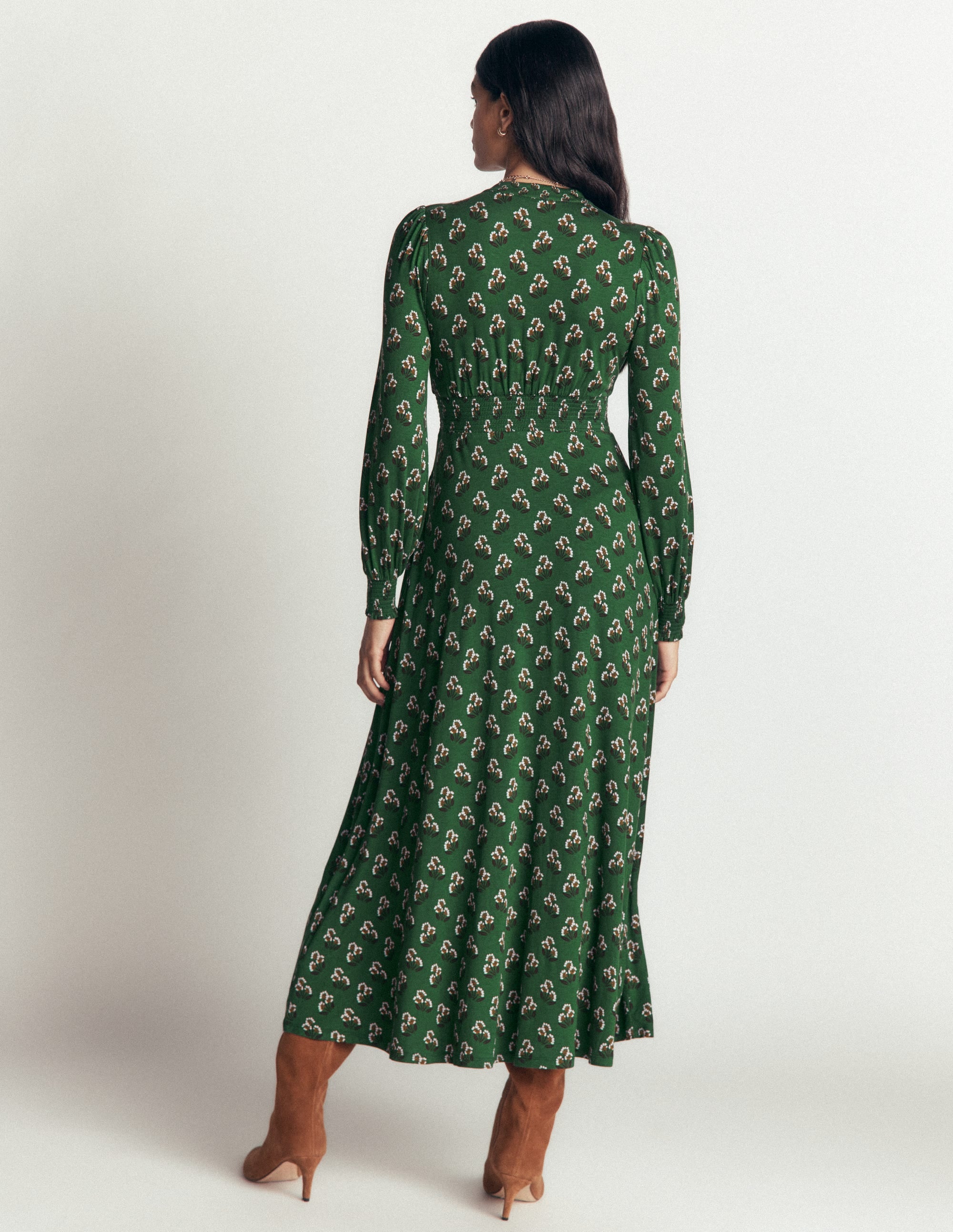 Georgia Jersey-Midikleid-Dunkelgrün, Kleines Nelkenmuster - Image 3