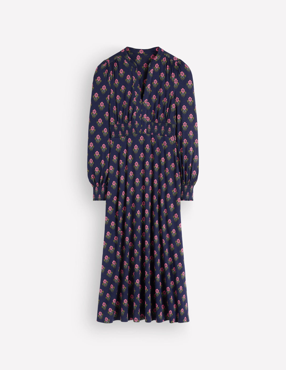 Georgia Jersey-Midikleid-Marineblau, Blühender Frühlingsstempel - Image 6