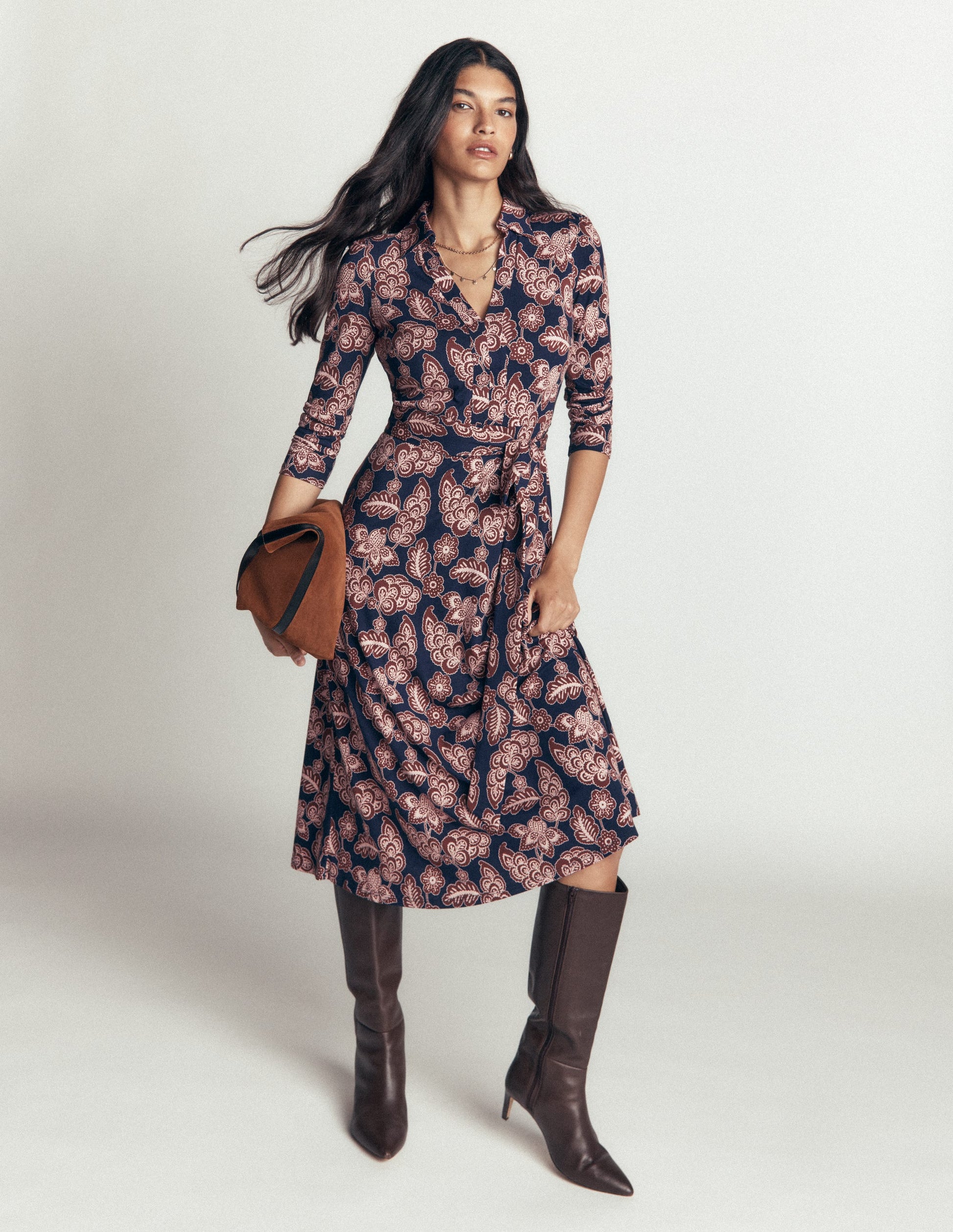 Imogen Collared Jersey Dress-Navy, Tickled Meadows-1