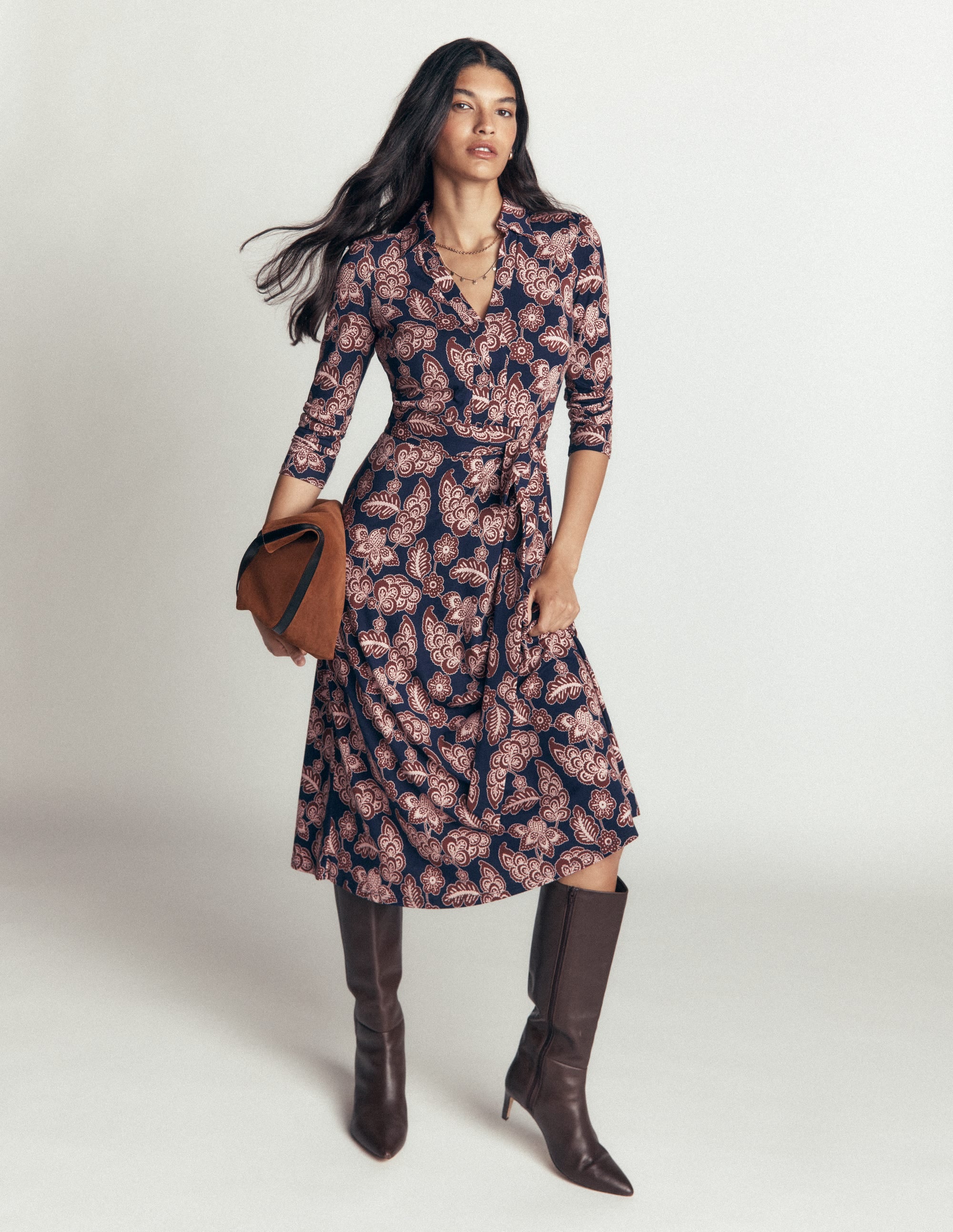 Imogen Collared Jersey Dress-Navy, Tickled Meadows - Image 1