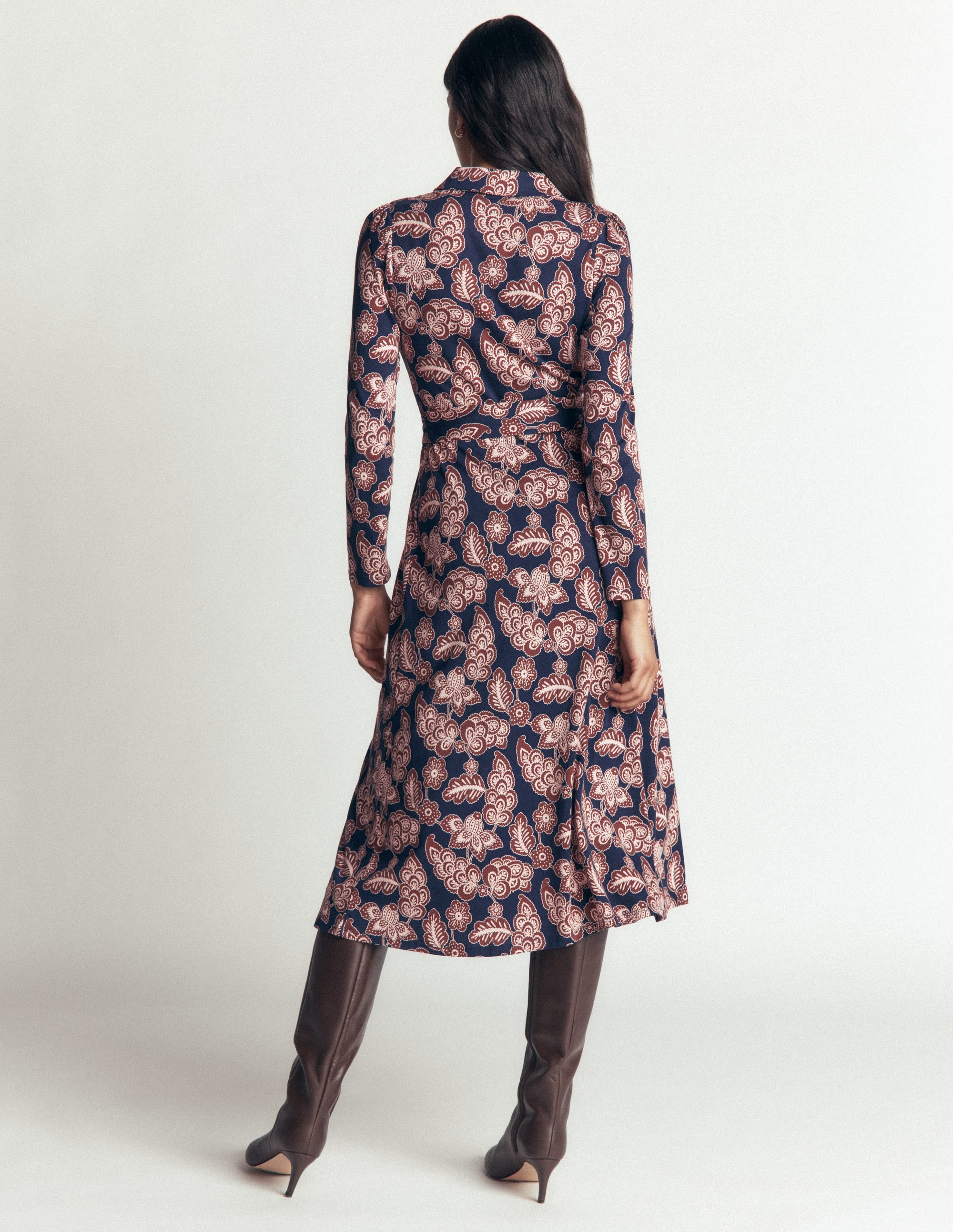 Imogen Collared Jersey Dress-Navy, Tickled Meadows - Image 3