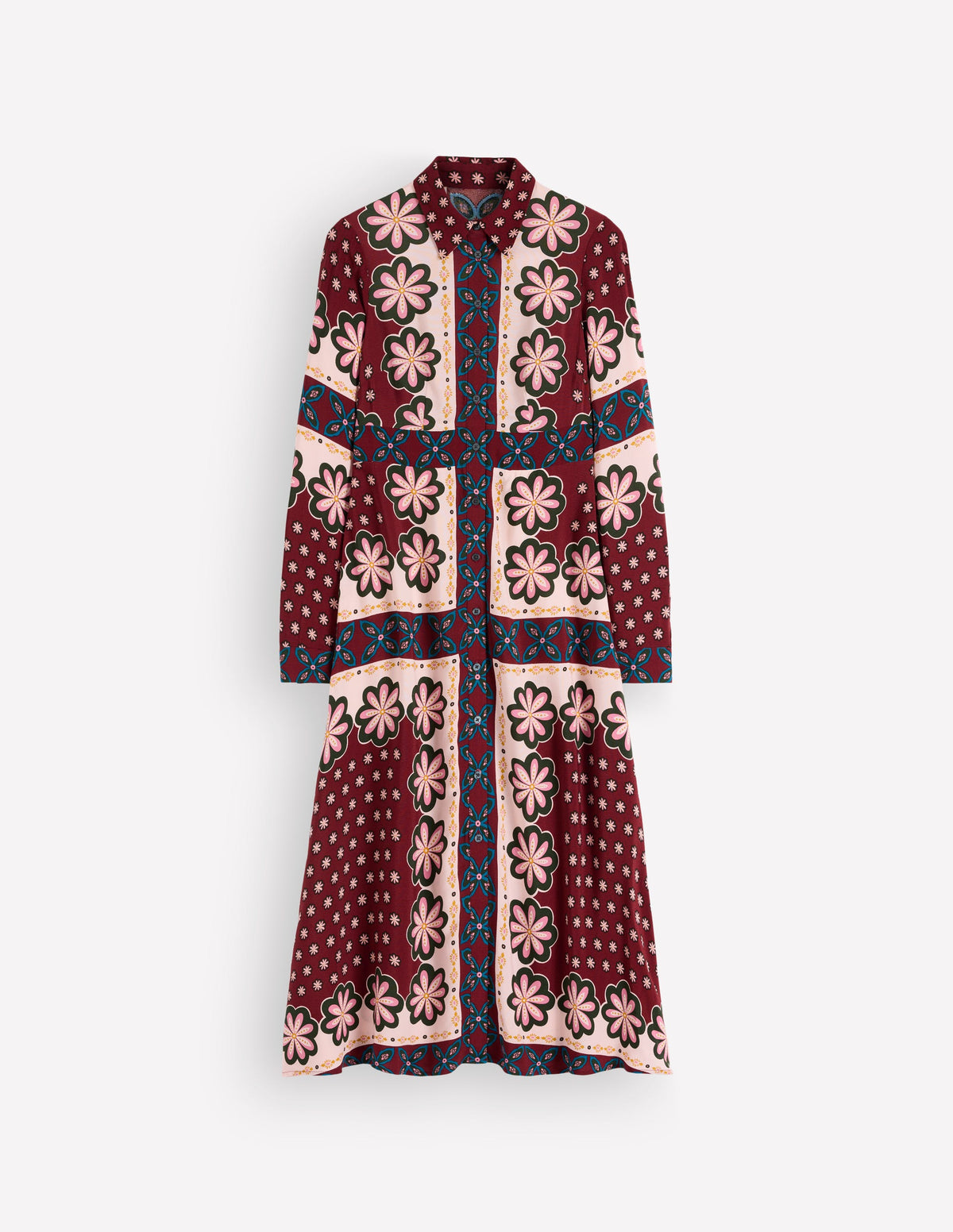 Joanna Midi-Hemdblusenkleid-Bunt Geometrisches Blumenmuster-7