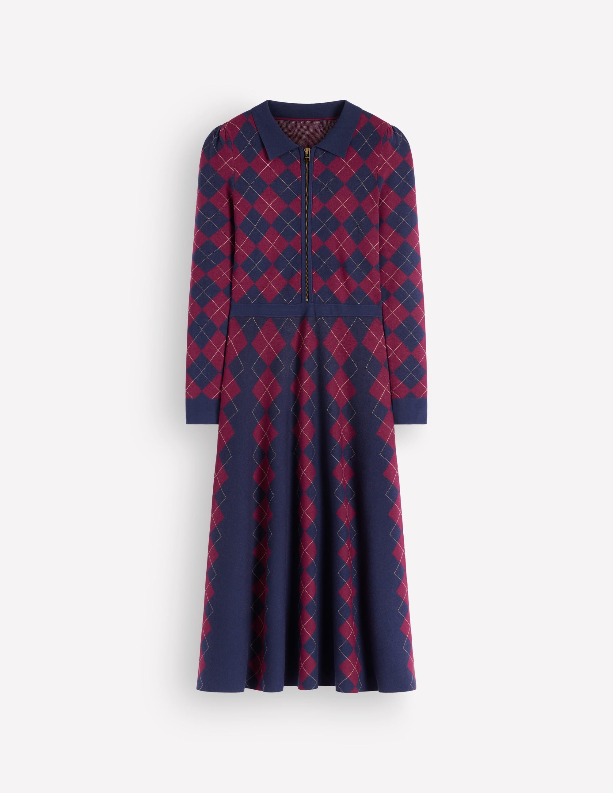 Fiona Strickkleid mit Reißverschluss vorn-Marineblau und Kastanienbraun Argyle - Image 6