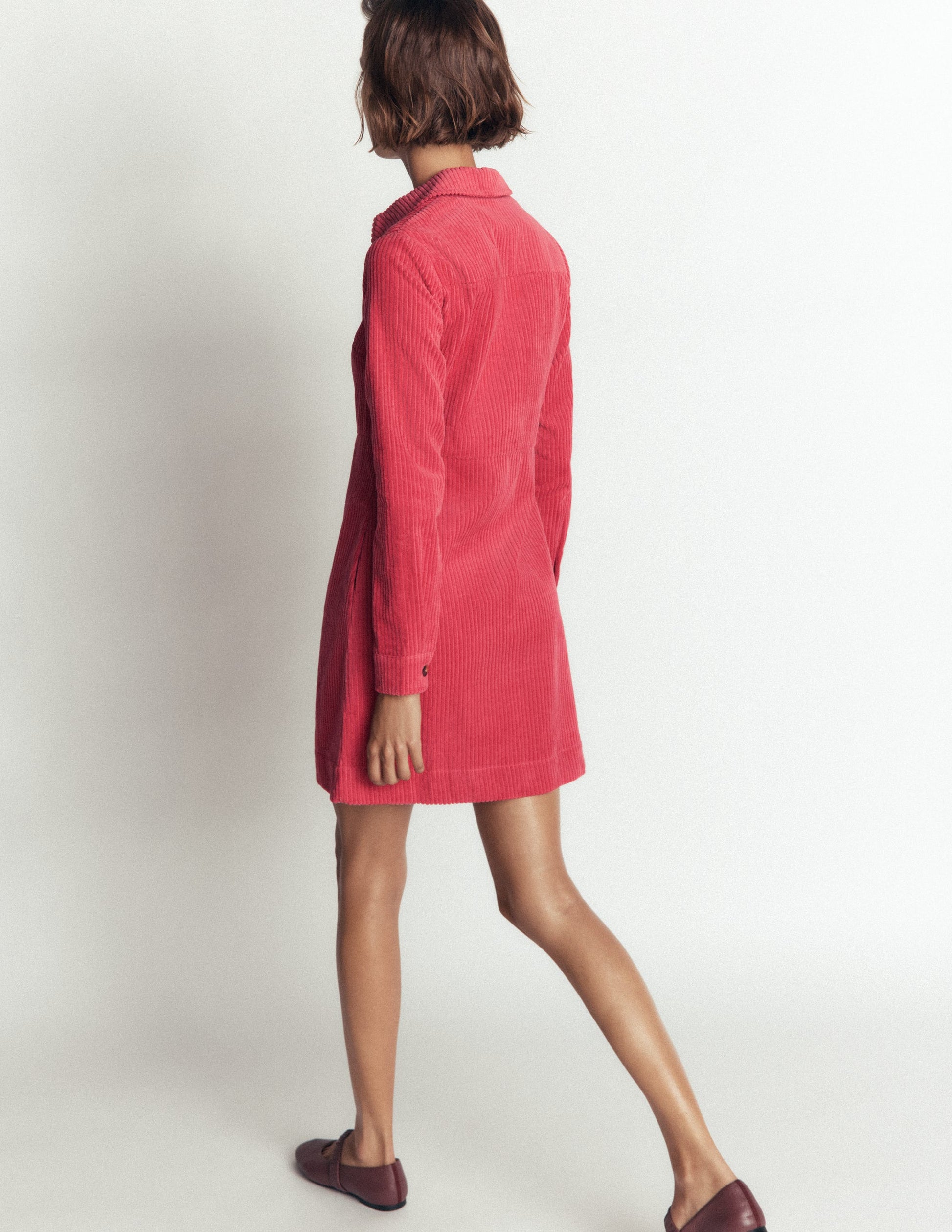 Bronte Kurzes Cordkleid-Kirschrot-3