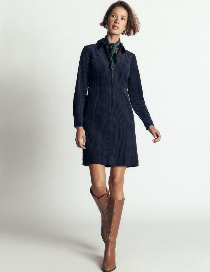 Bronte Kurzes Cordkleid-Marineblau