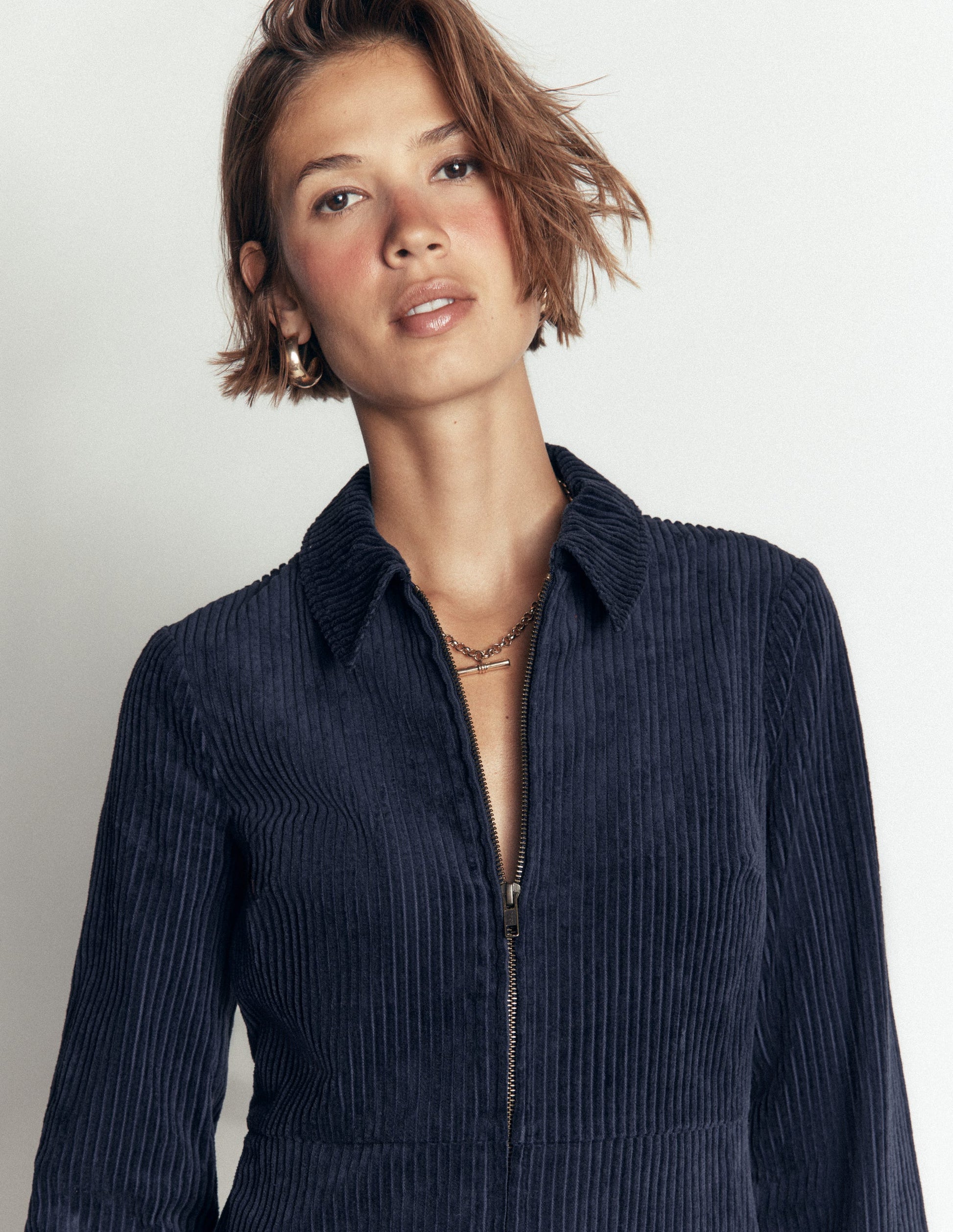 Bronte Kurzes Cordkleid-Marineblau-2