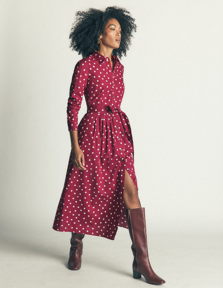 Alexa Cotton Midi Shirt Dress-Ruby Red, Boden Spot