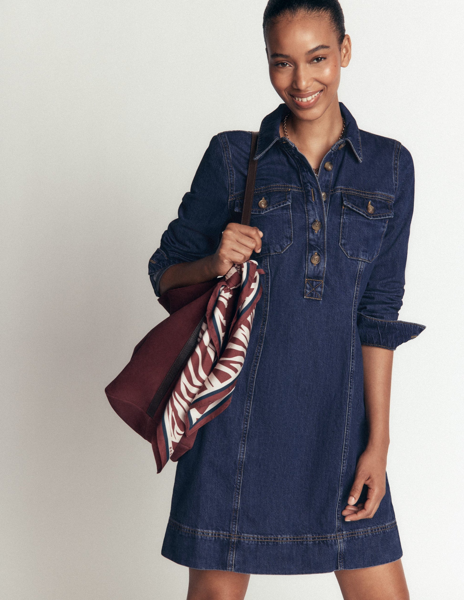 Fleur Denim Short Dress-Mid Vintage Denim-1