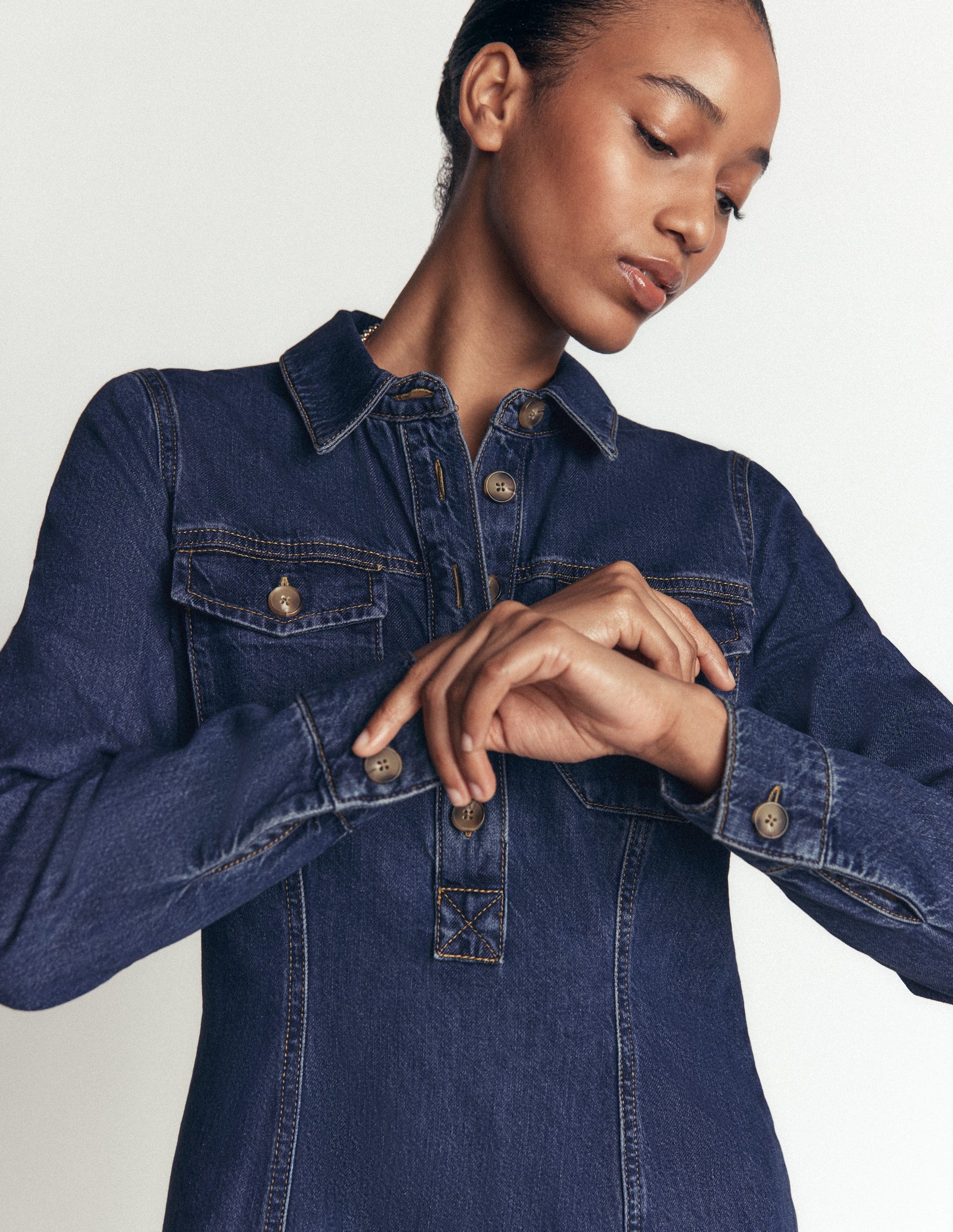 Fleur Denim Short Dress-Mid Vintage Denim-3