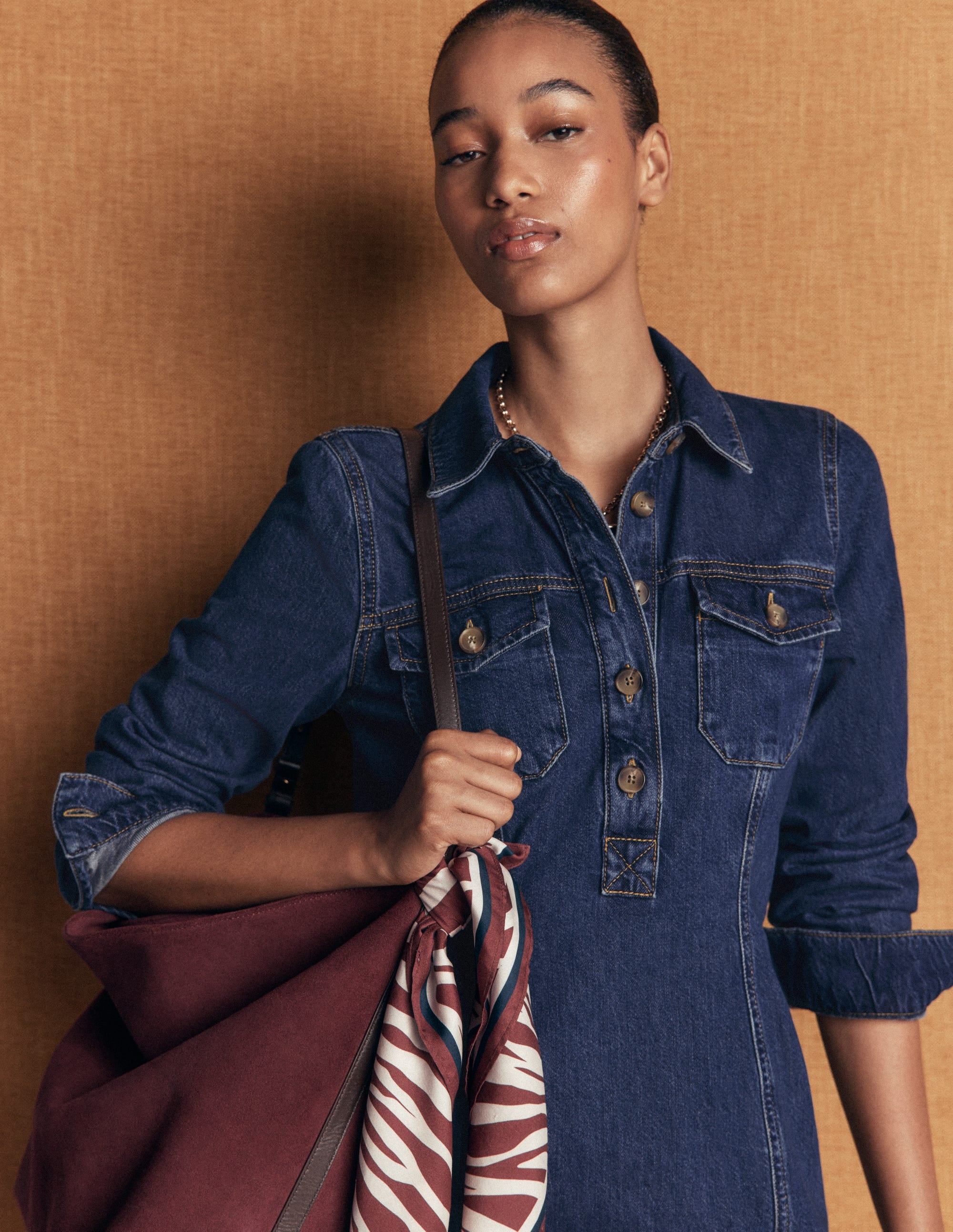 Fleur Denim Short Dress-Mid Vintage Denim - Image 5