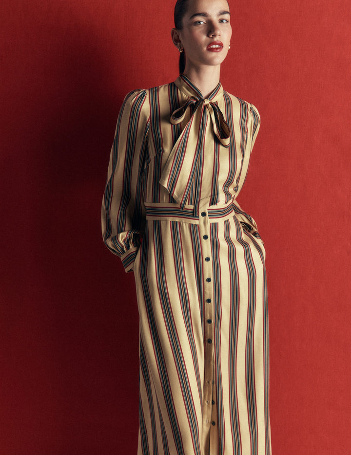 Hemdblusenkleid mit Schleifendetail-Bunt, Schuluniform Streifen