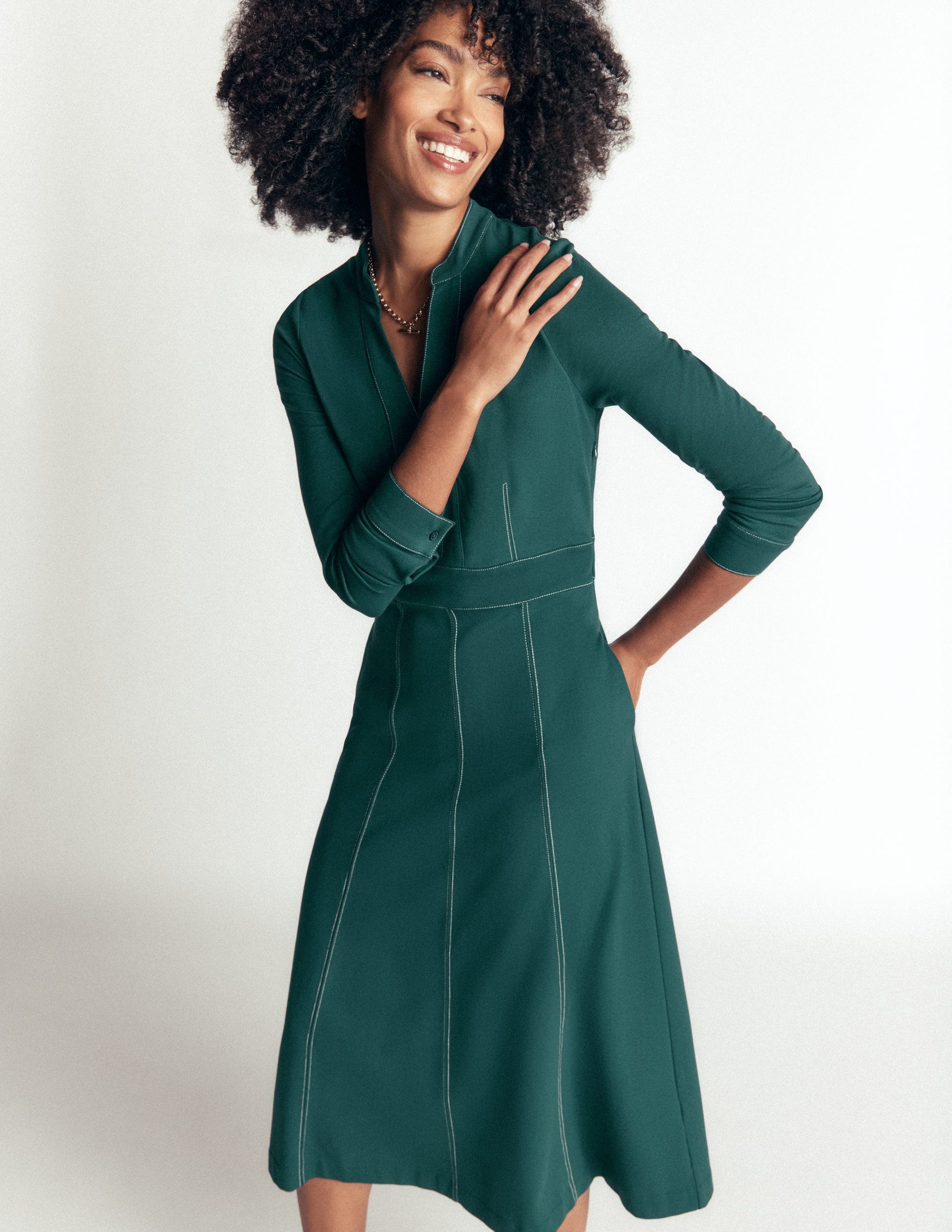 Alex Ponte Contrast Midi Dress-Midnight Ocean-4