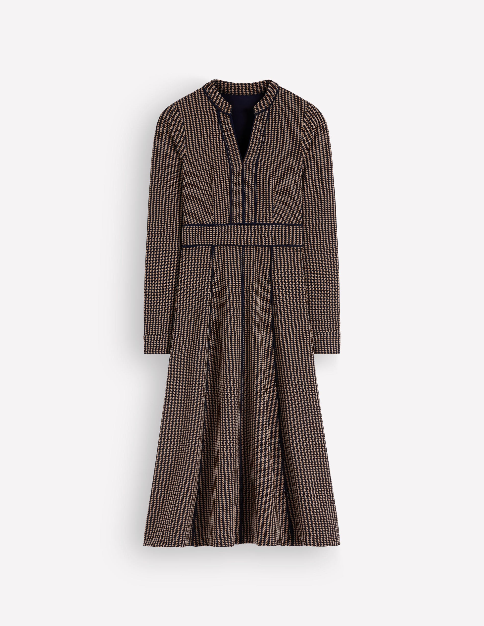 Alex Ponte-Midikleid in Kontrastfarben-Marineblau/Kamelbraun Texturiert-6