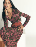 Robe Jasmine froncée en jersey-Clairière, motif Paisley Bouquet