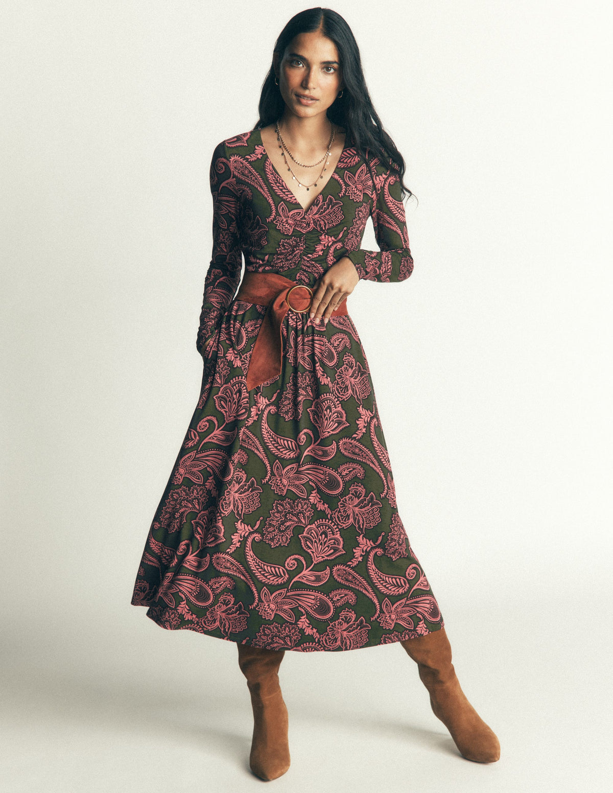 Robe Jasmine froncée en jersey-Clairière, motif Paisley Bouquet-5