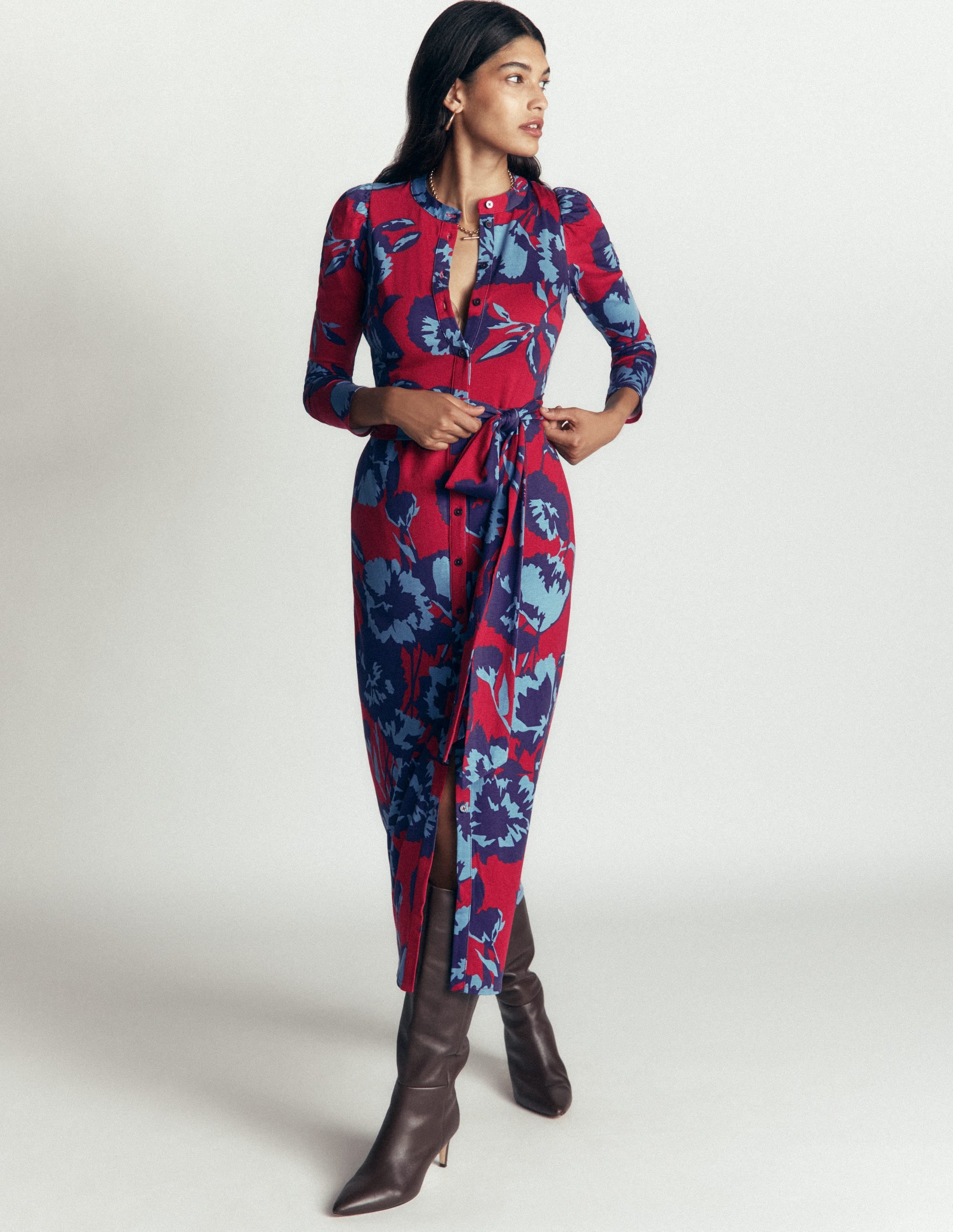 Robe midi colonne Honor en jersey-Rouge pourpre, motif Forest Breeze - Image 2