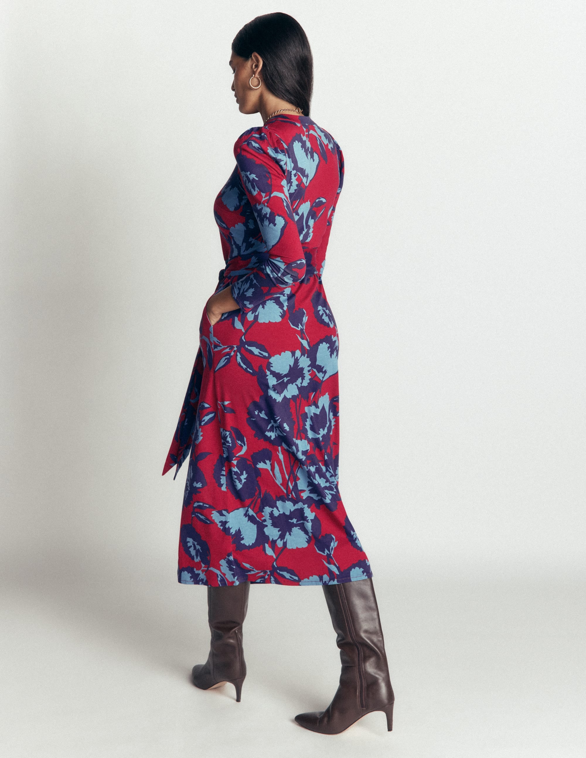 Robe midi colonne Honor en jersey-Rouge pourpre, motif Forest Breeze - Image 4