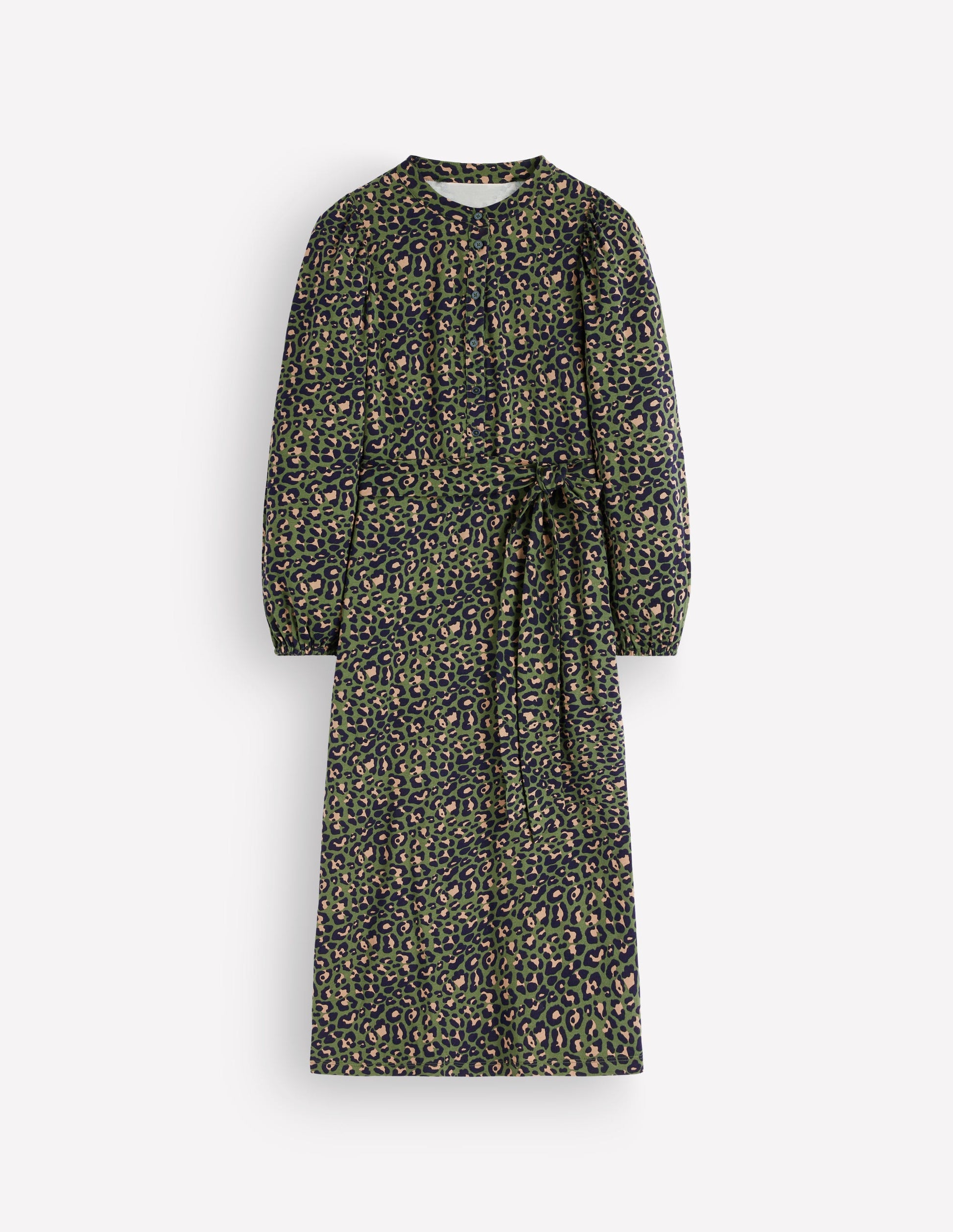 Robe midi Eli en jersey à ceinture-Vert Brunswick, léopard-5