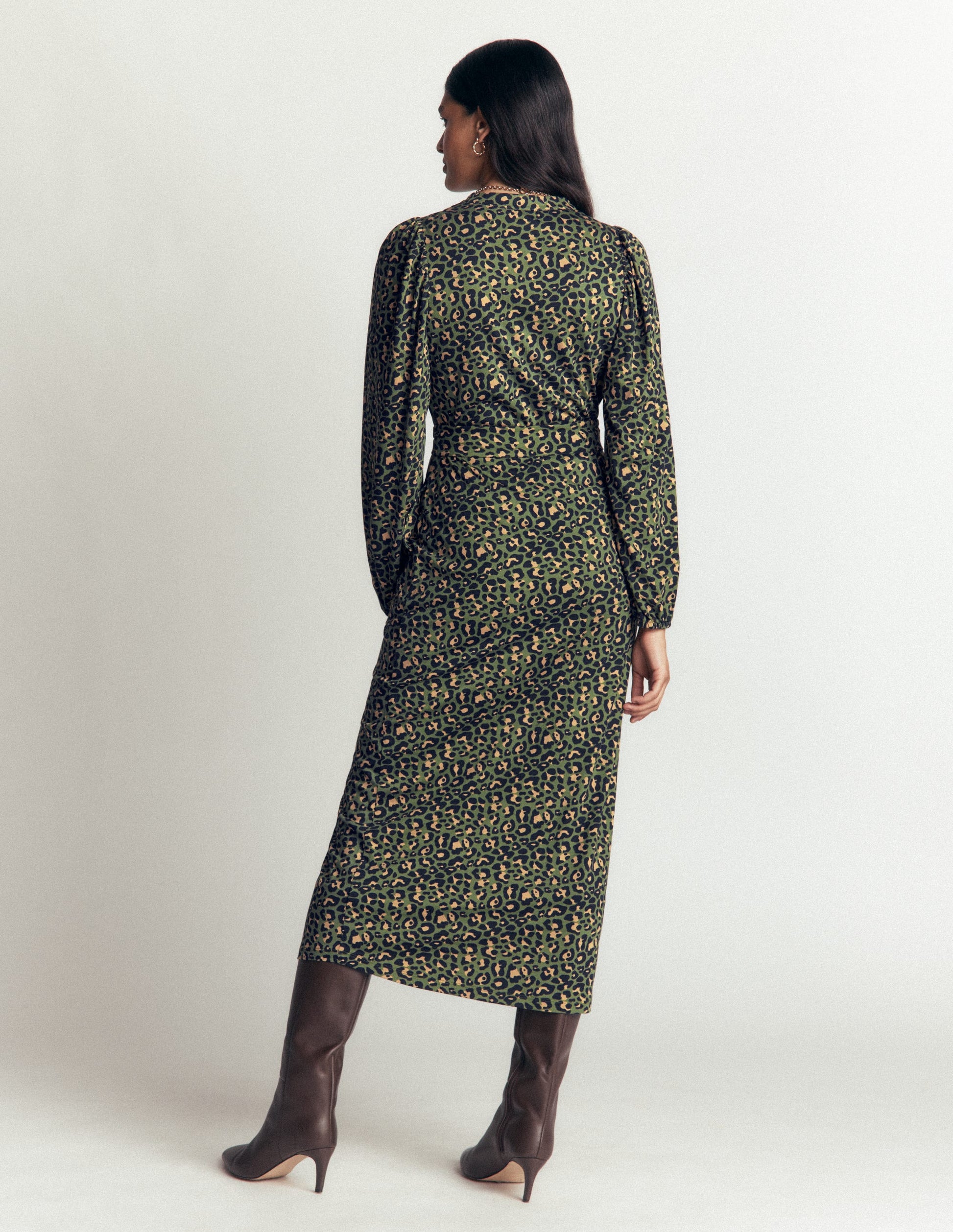 Robe midi Eli en jersey à ceinture-Vert Brunswick, léopard-3