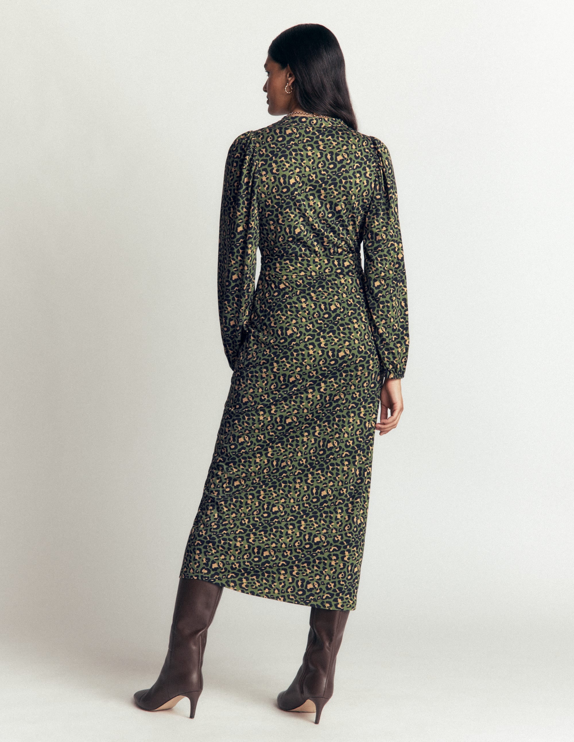 Robe midi Eli en jersey à ceinture-Vert Brunswick, léopard - Image 3