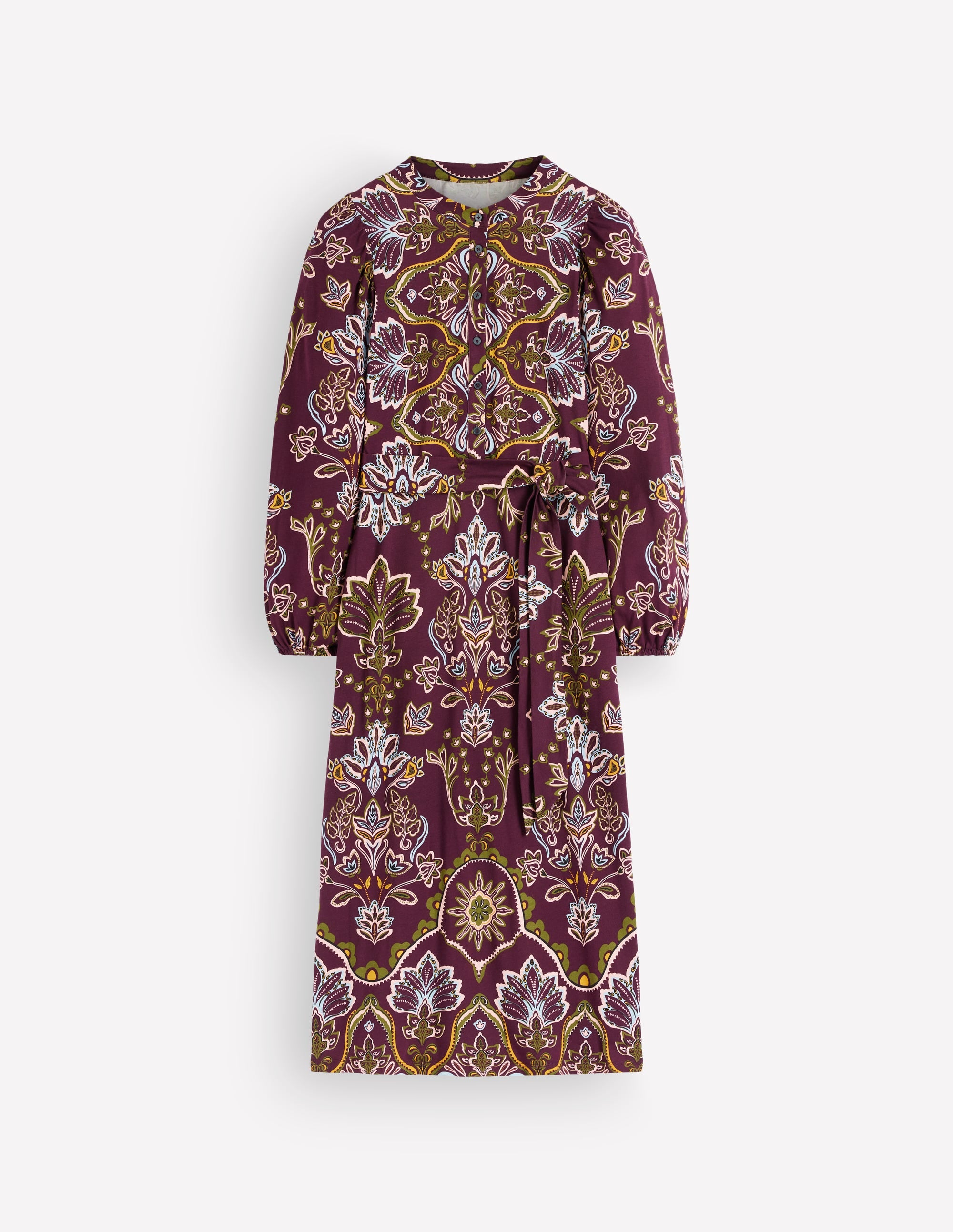 Robe midi Eli en jersey à ceinture-Cerise foncé, motif Enchanted Flora - Image 6
