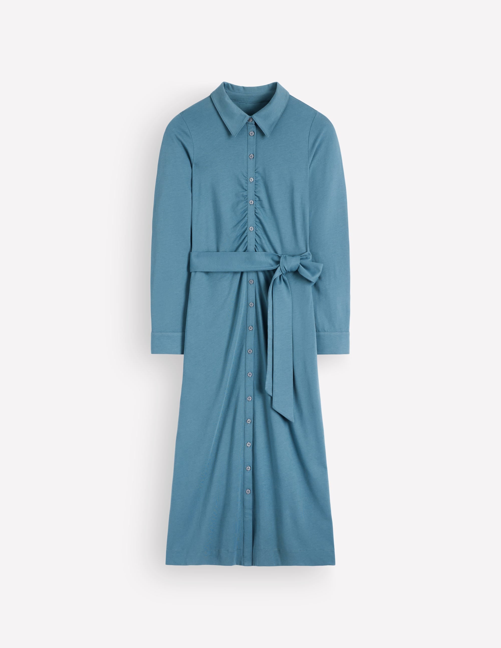Gerafftes Jersey-Hemdblusenkleid-Graublau - Image 5