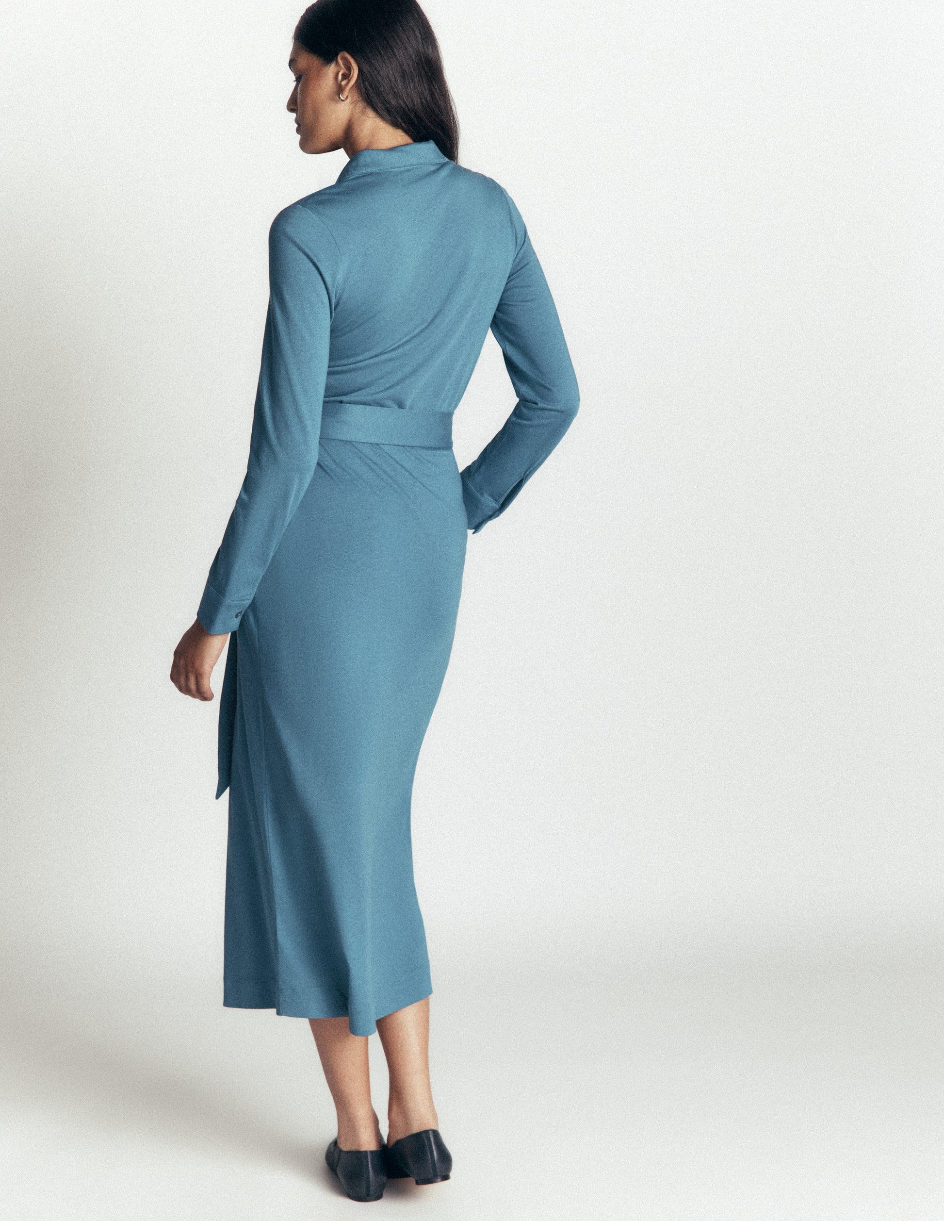 Gerafftes Jersey-Hemdblusenkleid-Graublau-2