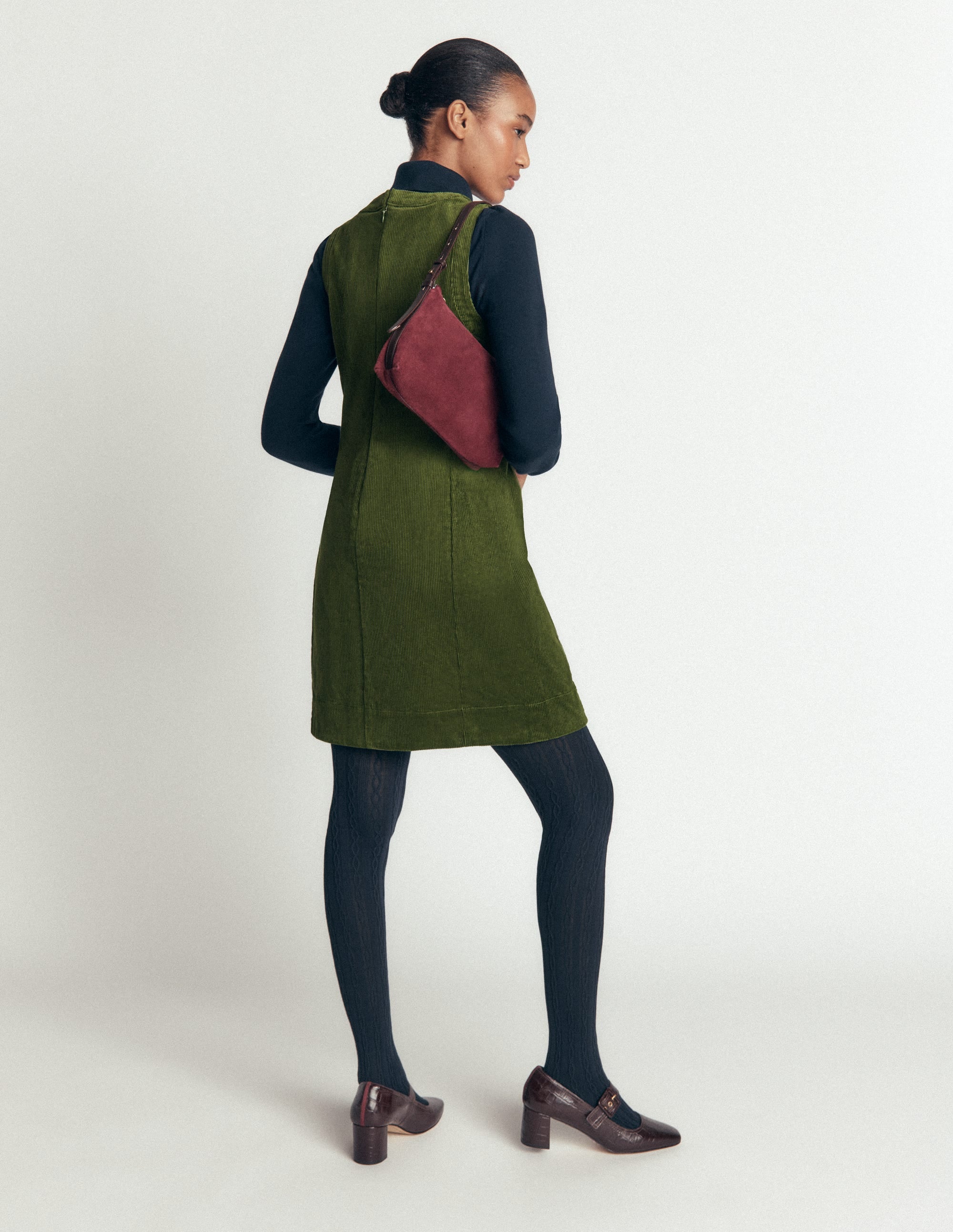 Robe droite Lou en velours côtelé-Vert forêt - Image 3