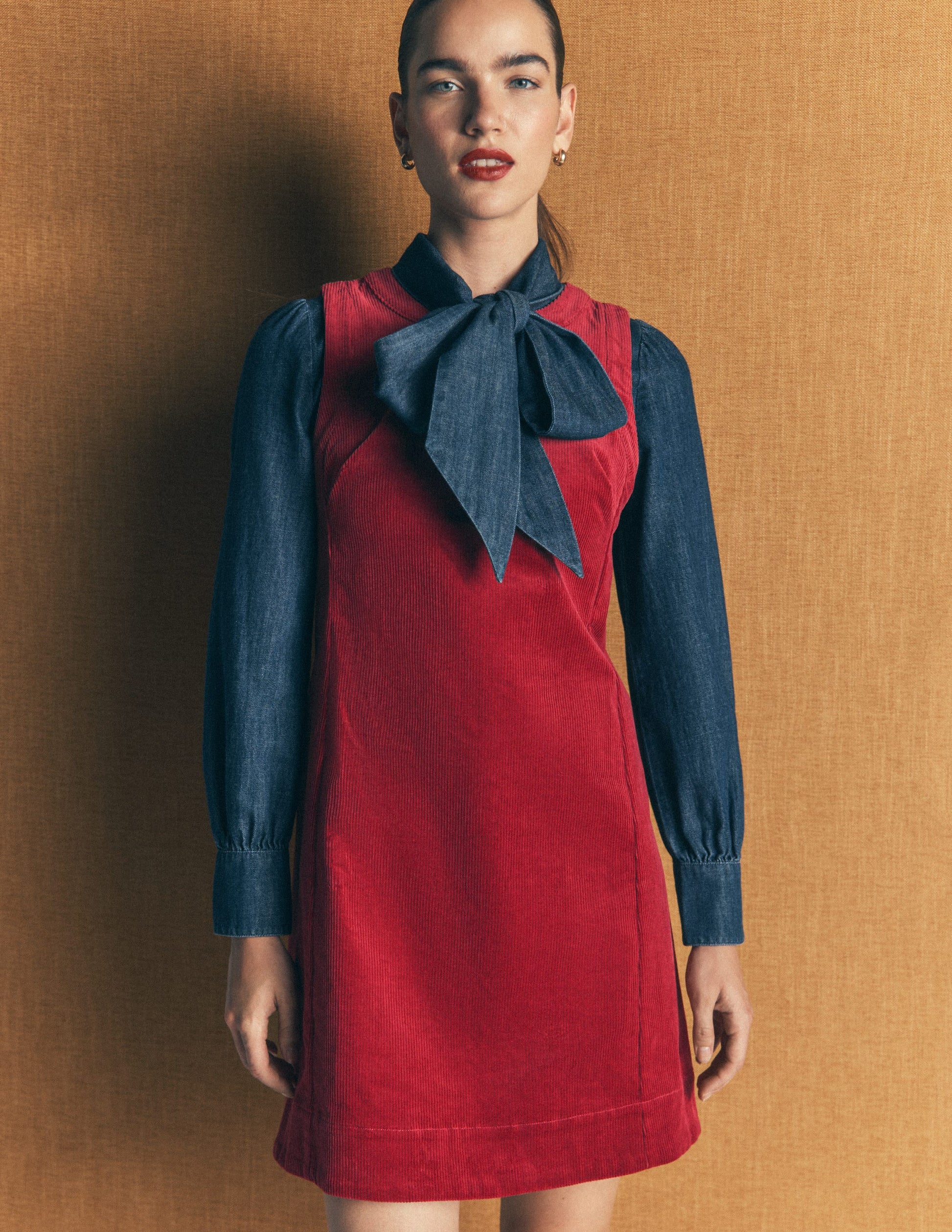 Robe droite Lou en velours côtelé-Pourpre-1