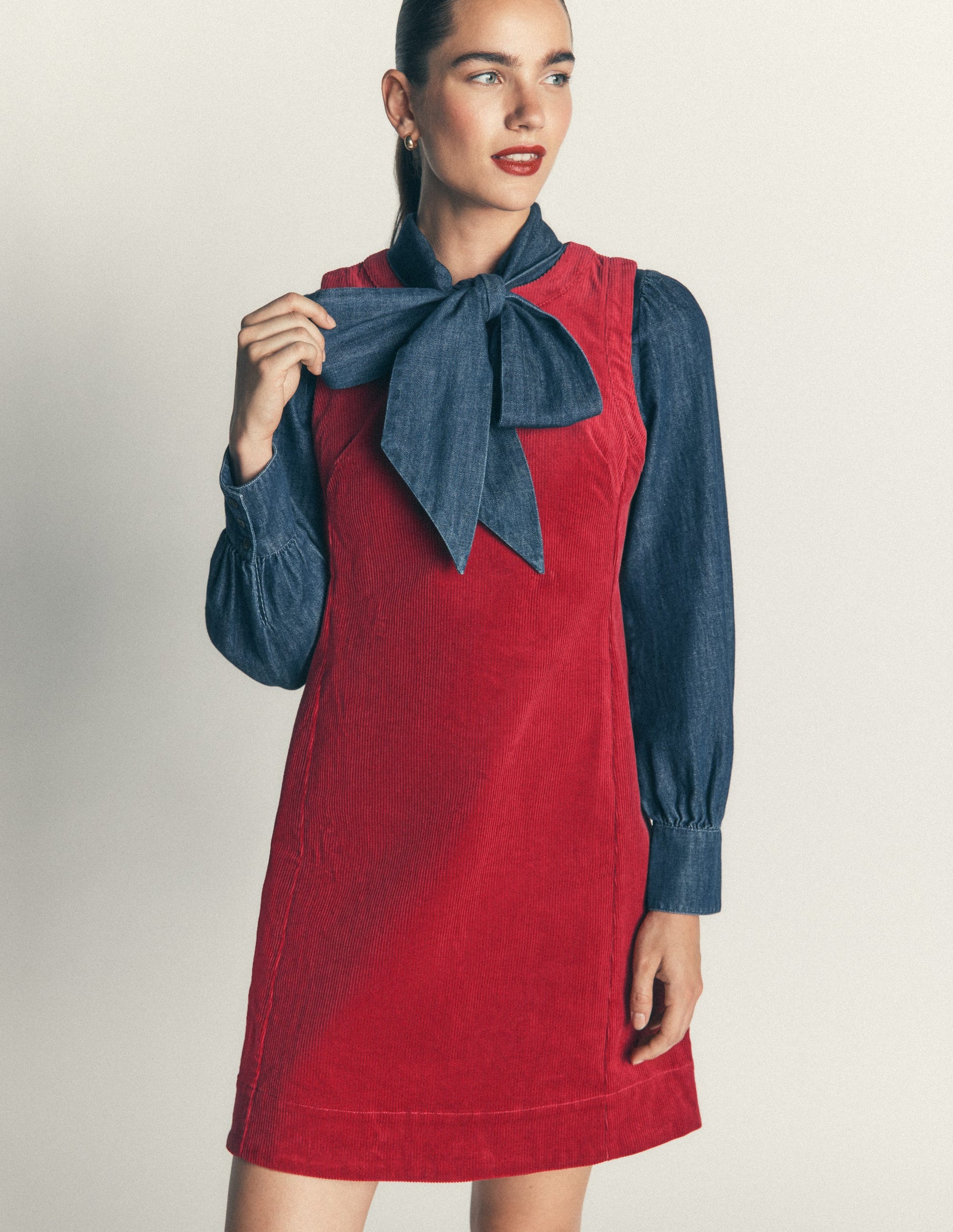 Robe droite Lou en velours côtelé-Pourpre-5