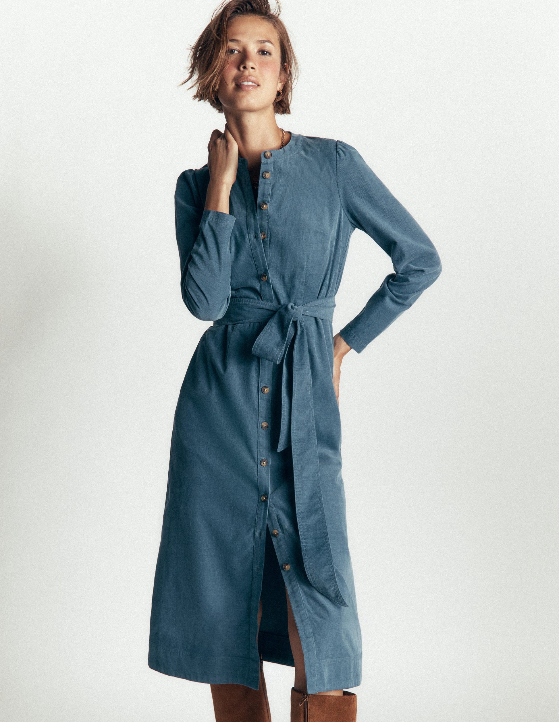 Louise Midi-Hemdblusenkleid aus Cord-Graublau-2