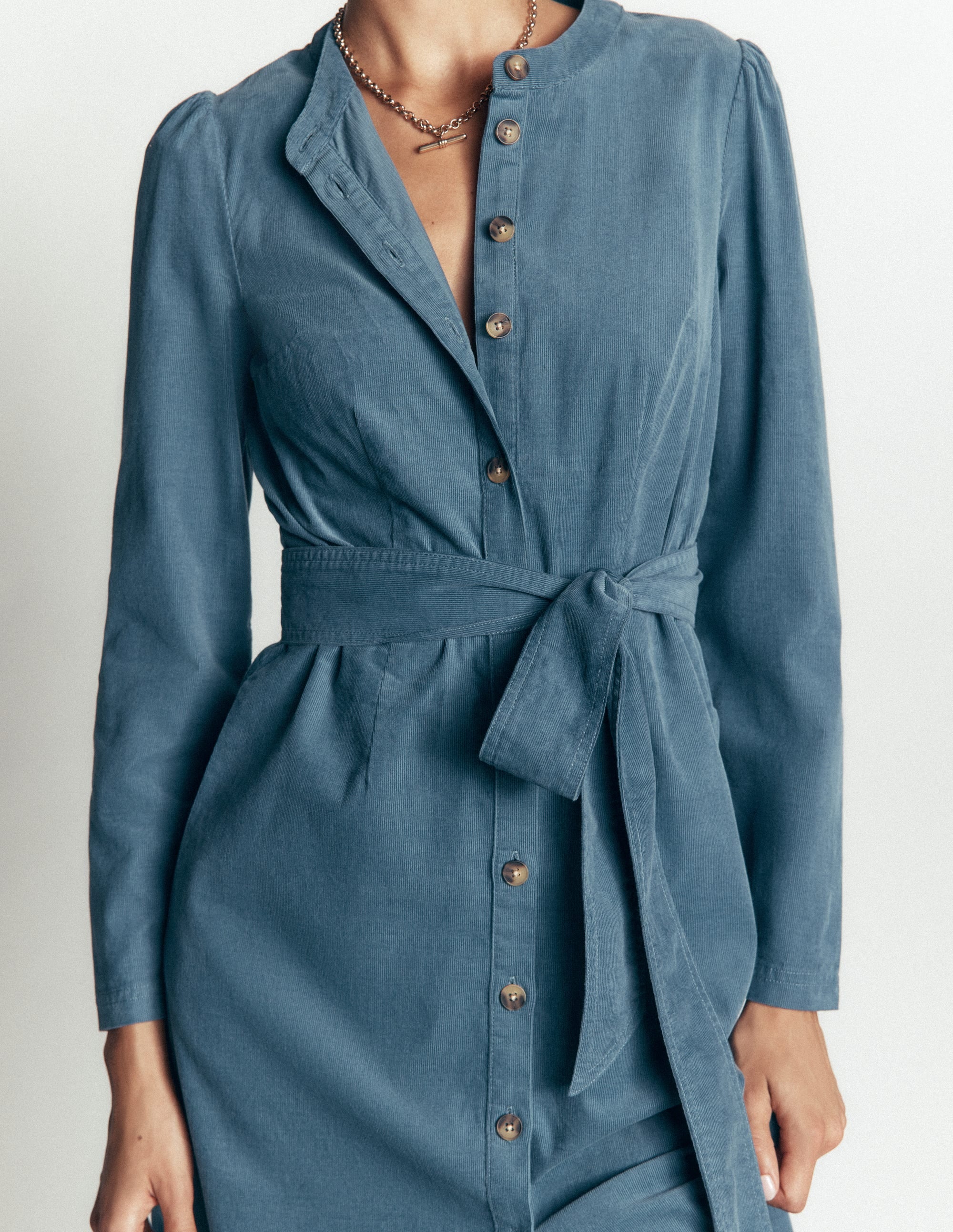 Louise Midi-Hemdblusenkleid aus Cord-Graublau - Image 3