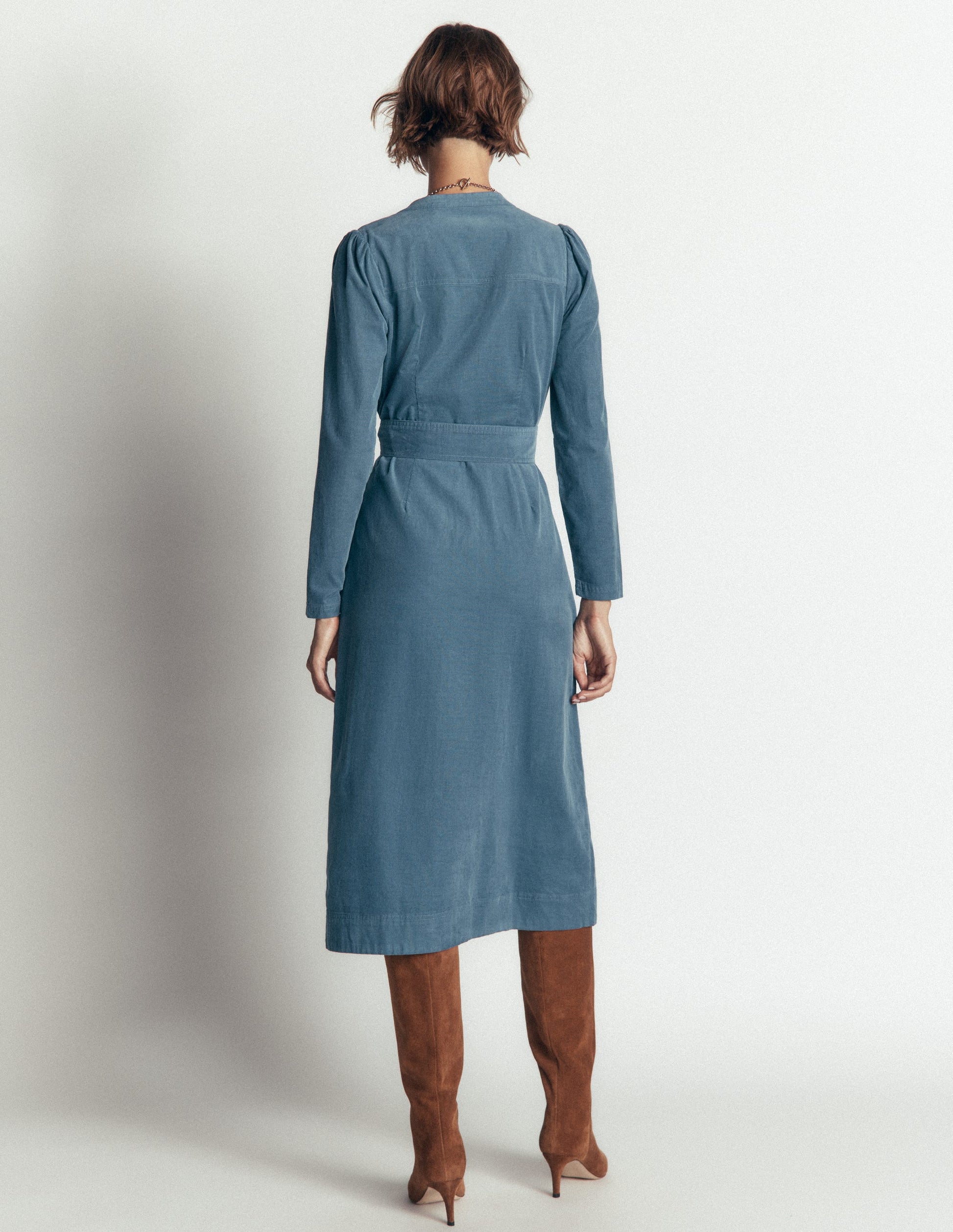 Louise Midi-Hemdblusenkleid aus Cord-Graublau-4