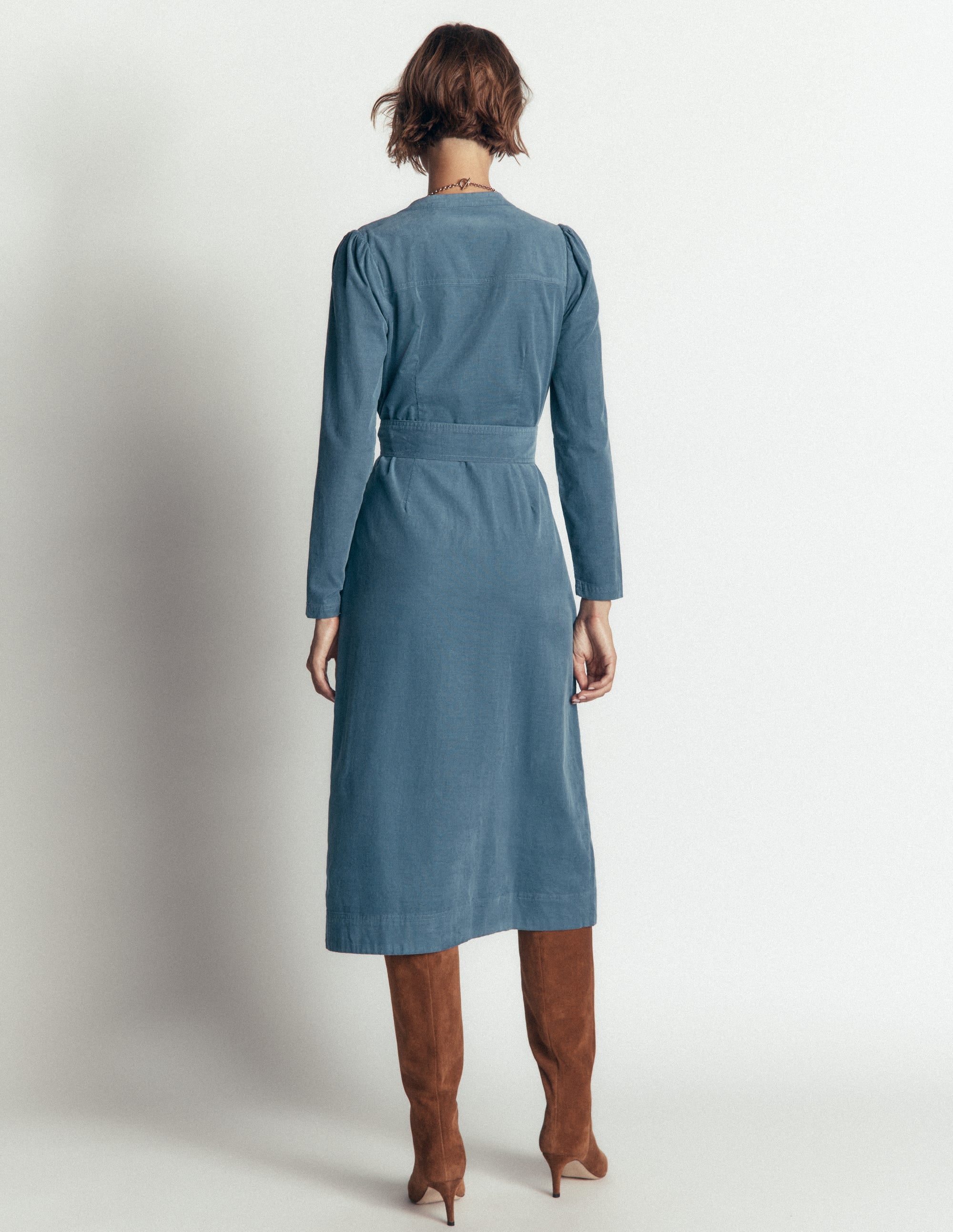 Louise Midi-Hemdblusenkleid aus Cord-Graublau - Image 4