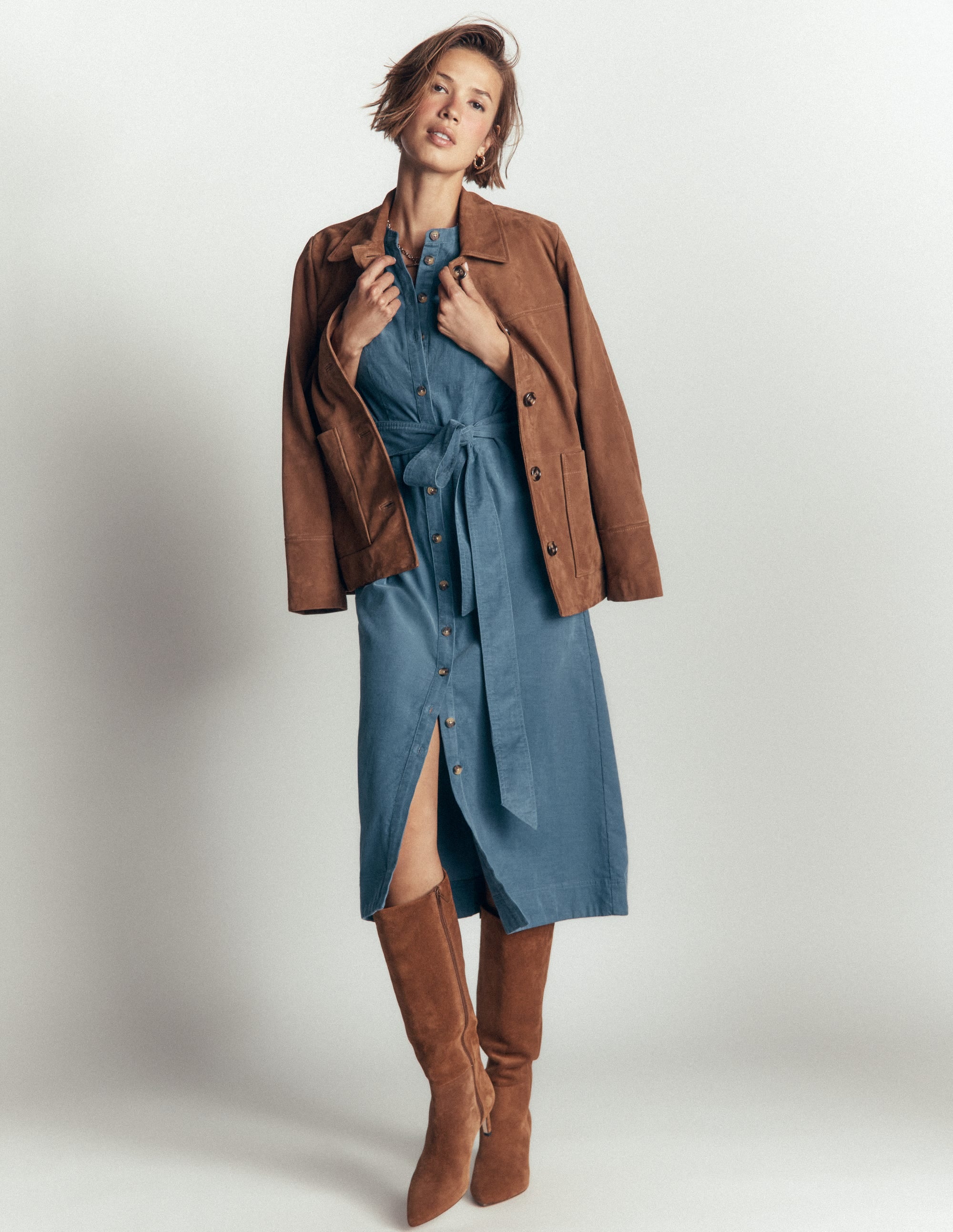 Louise Midi-Hemdblusenkleid aus Cord-Graublau - Image 5