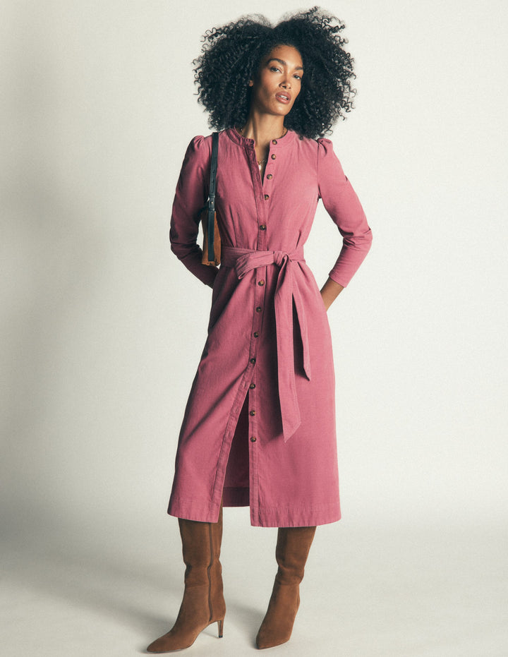 Louise Midi-Hemdblusenkleid aus Cord-Rosa Heide