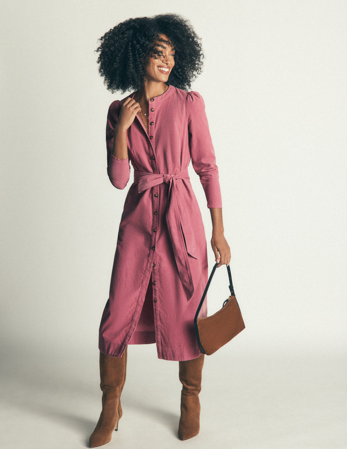 Louise Midi-Hemdblusenkleid aus Cord-Rosa Heide-2