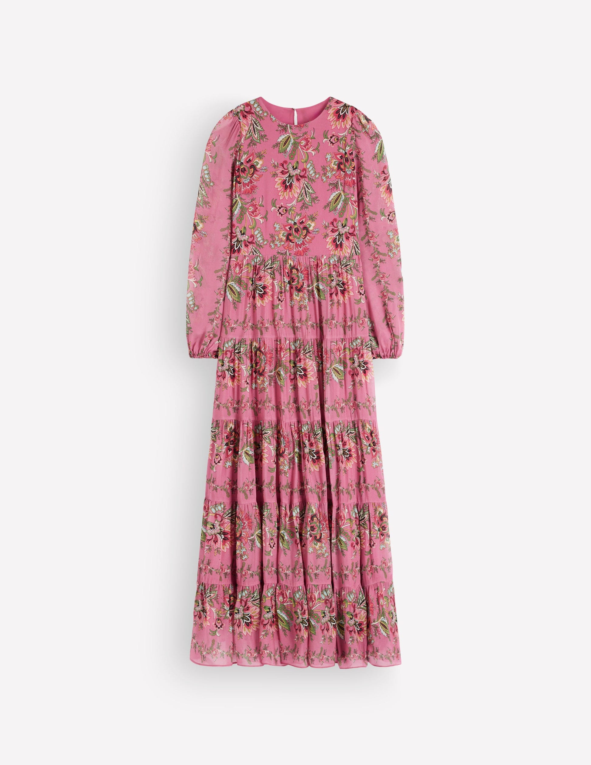 Buntes Maxikleid mit Stufen-Rosa Heidekraut, Gefrorenes Blumenmuster-10