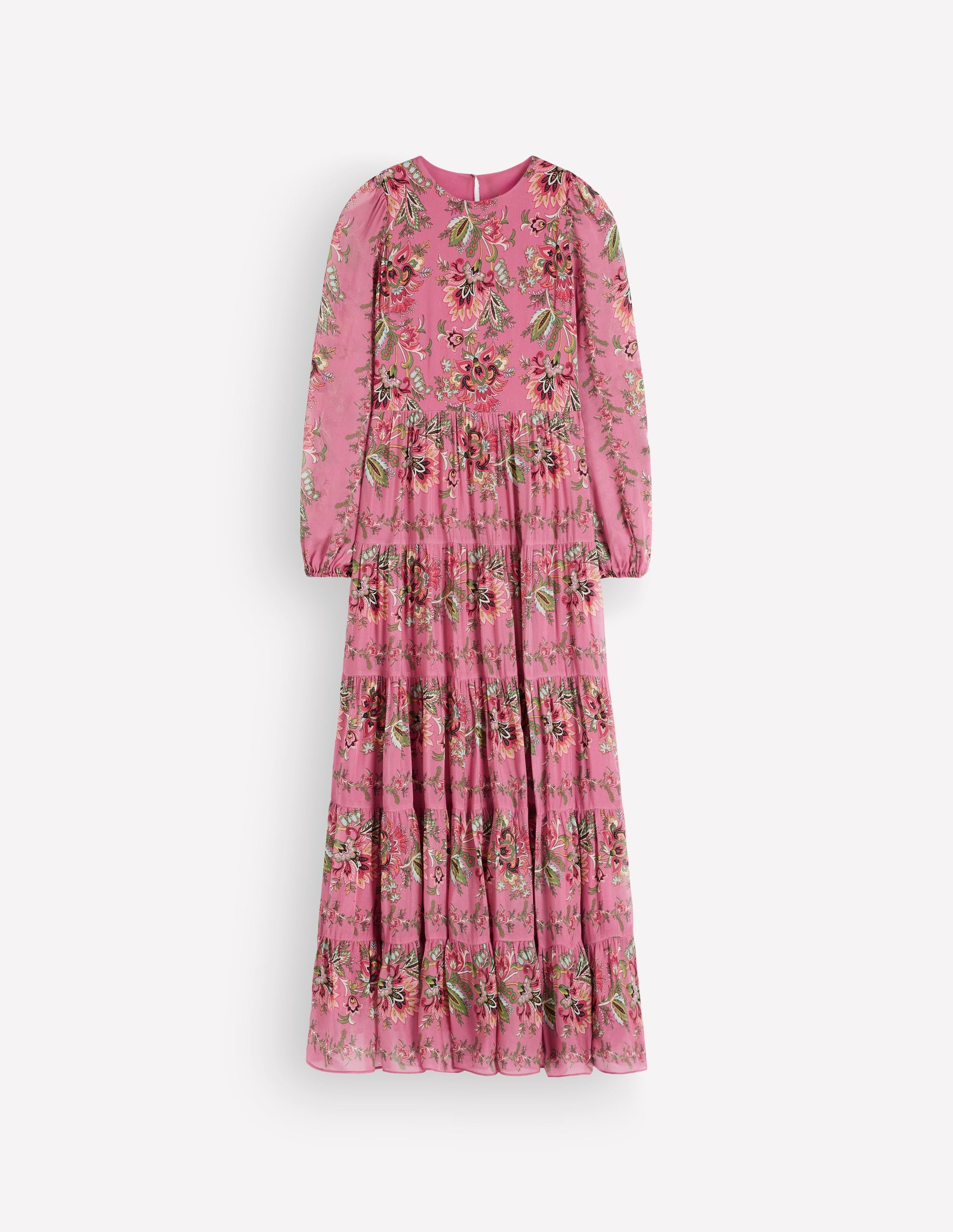 Buntes Maxikleid mit Stufen-Rosa Heidekraut, Gefrorenes Blumenmuster - Image 9