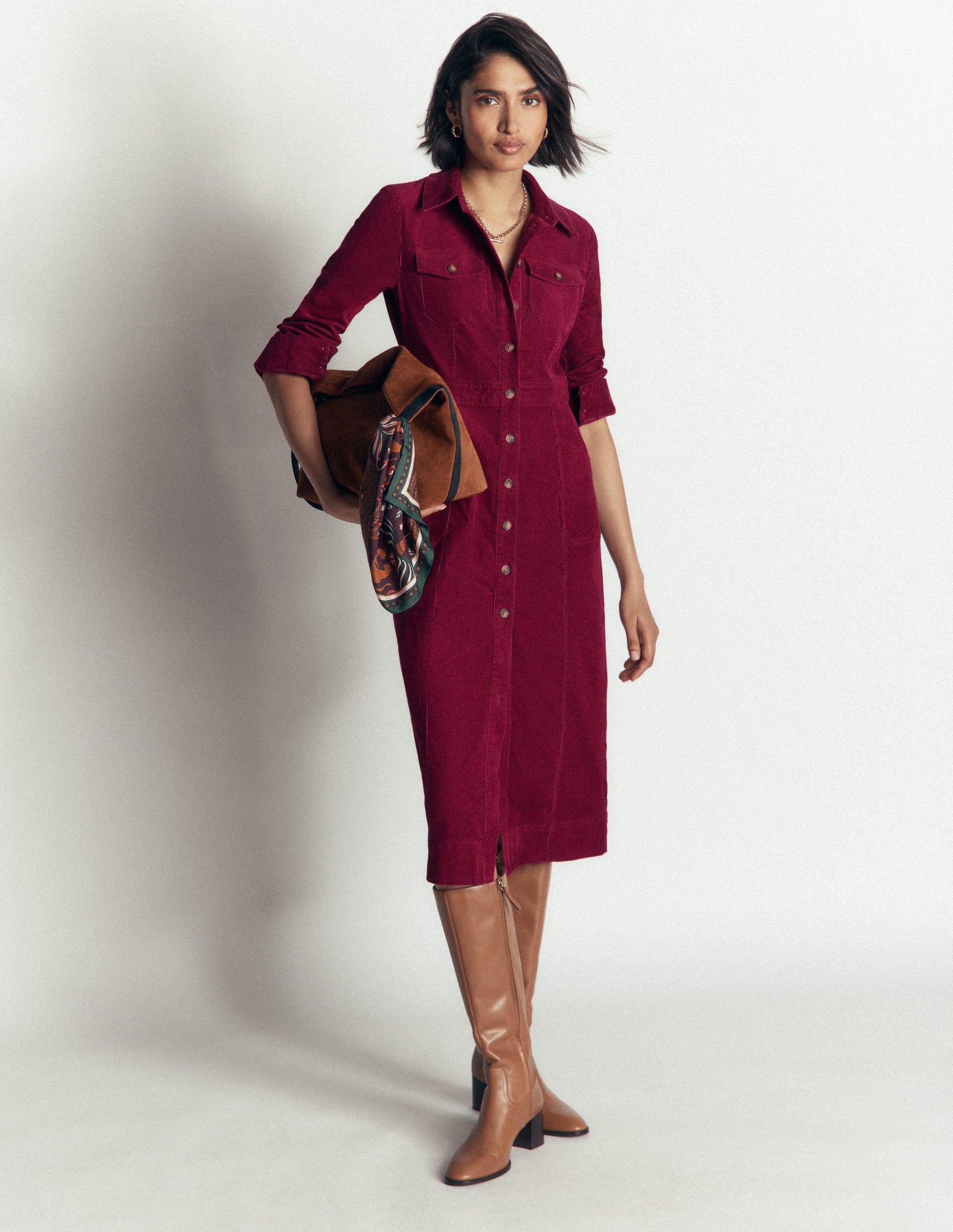 Fleur Cord-Midikleid-Rubinrot-2