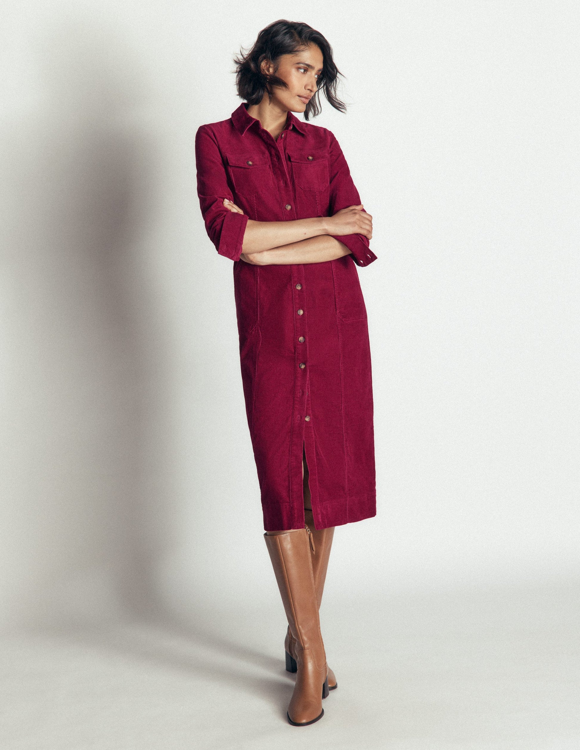 Fleur Cord-Midikleid-Rubinrot-4