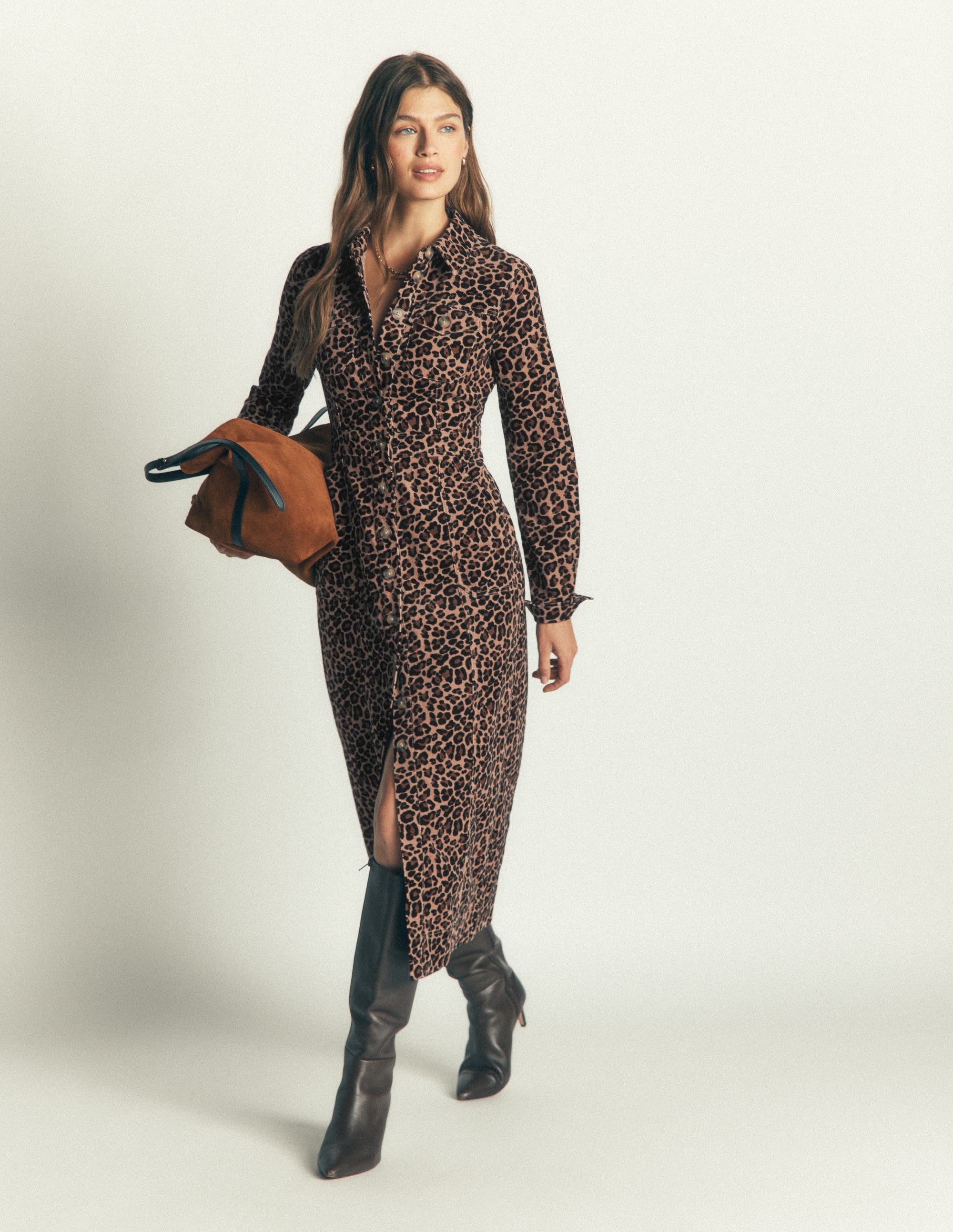 Fleur Cord-Midikleid-Braun, Leopardenmuster - Image 4